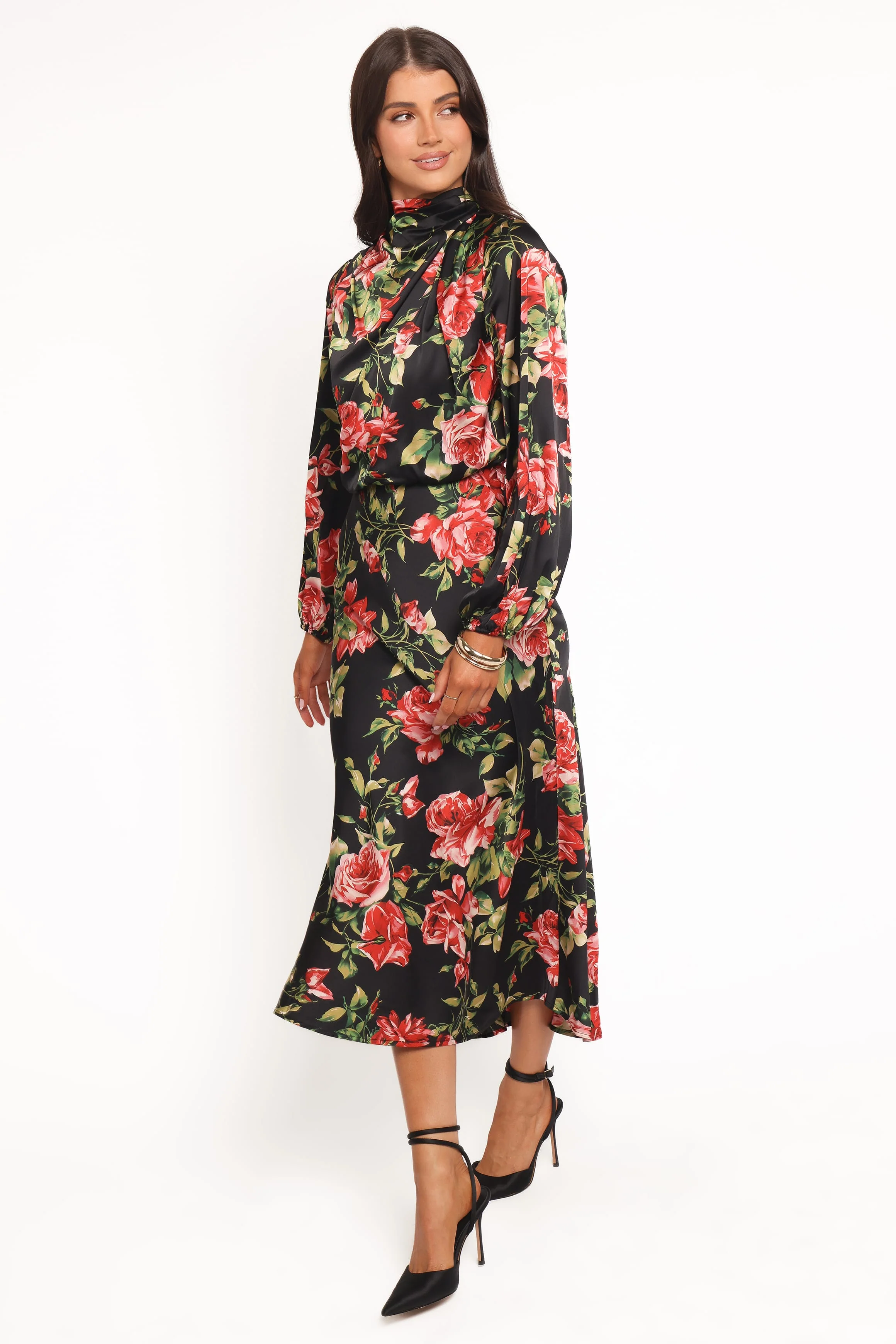 Perrie Long Sleeve Midi Dress - Black Floral - Image 3