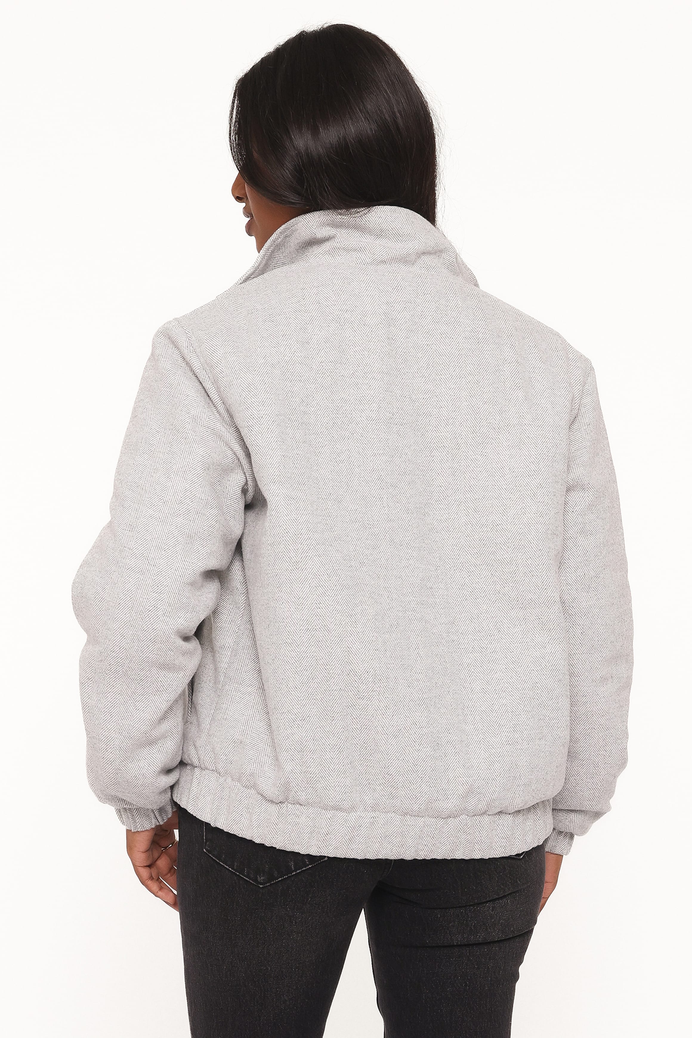 Peyton Funnel Neck Bomber Jacket - Grey Herringbone - Image 5