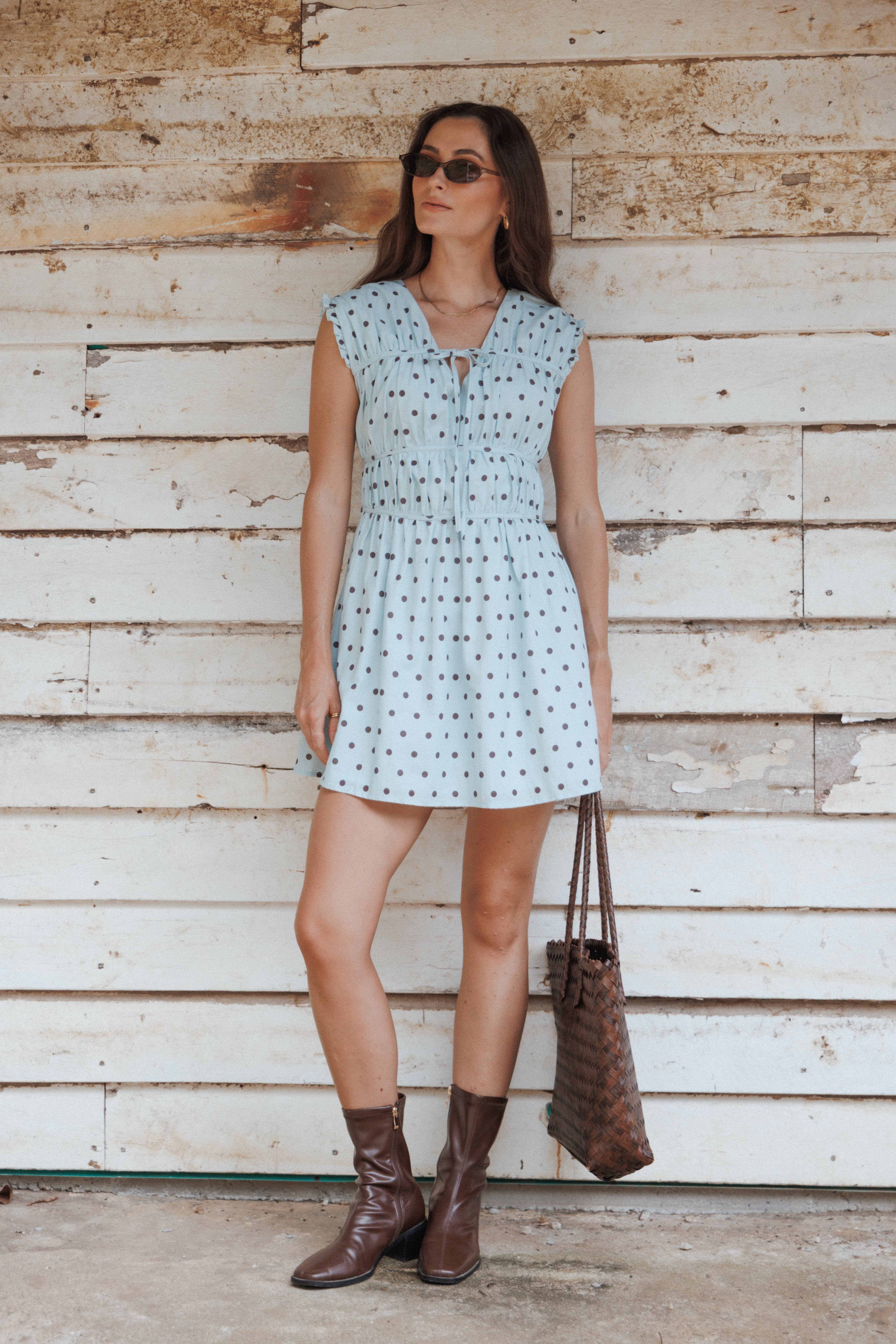 Pipper Mini Dress - Blue Polka Dot - Image 9