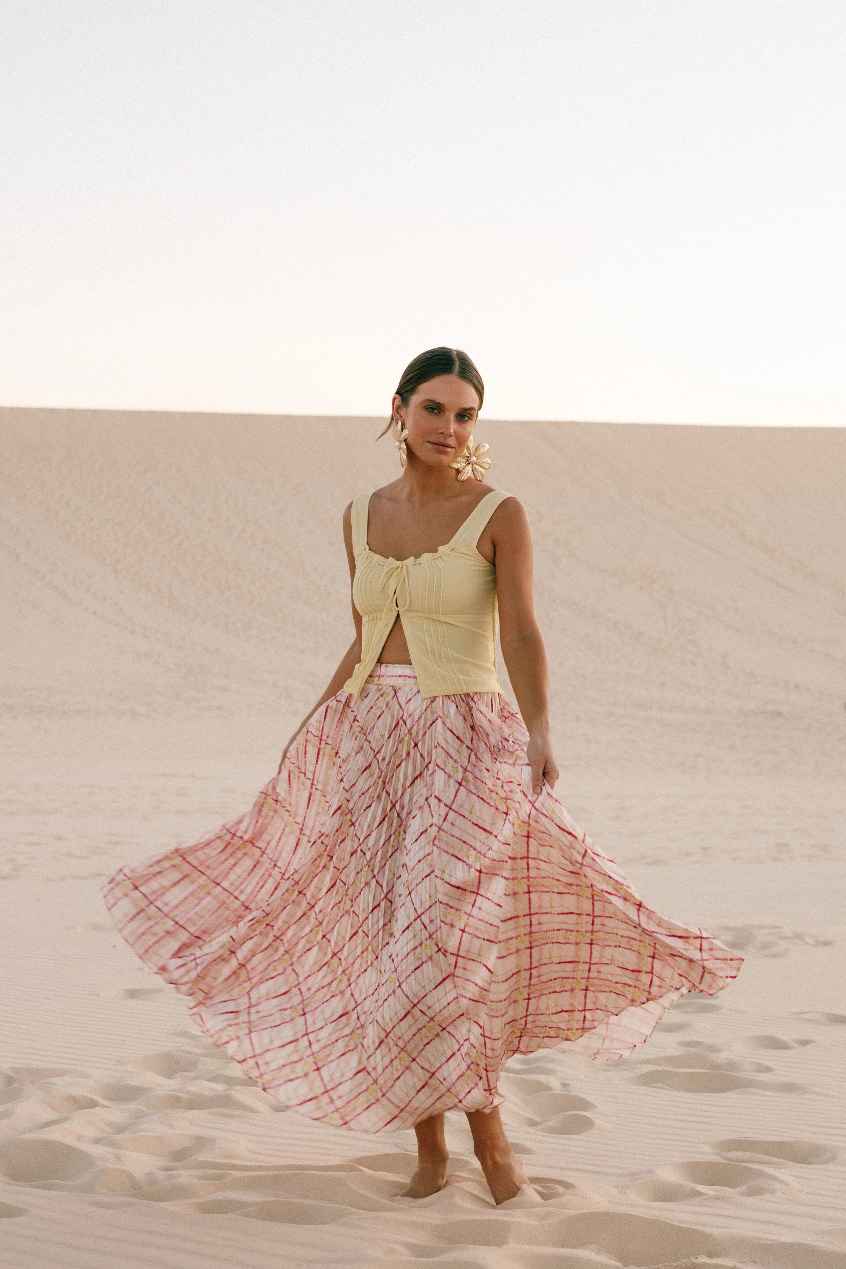 Polina Pleated Maxi Skirt - Sunset Check - Image 2