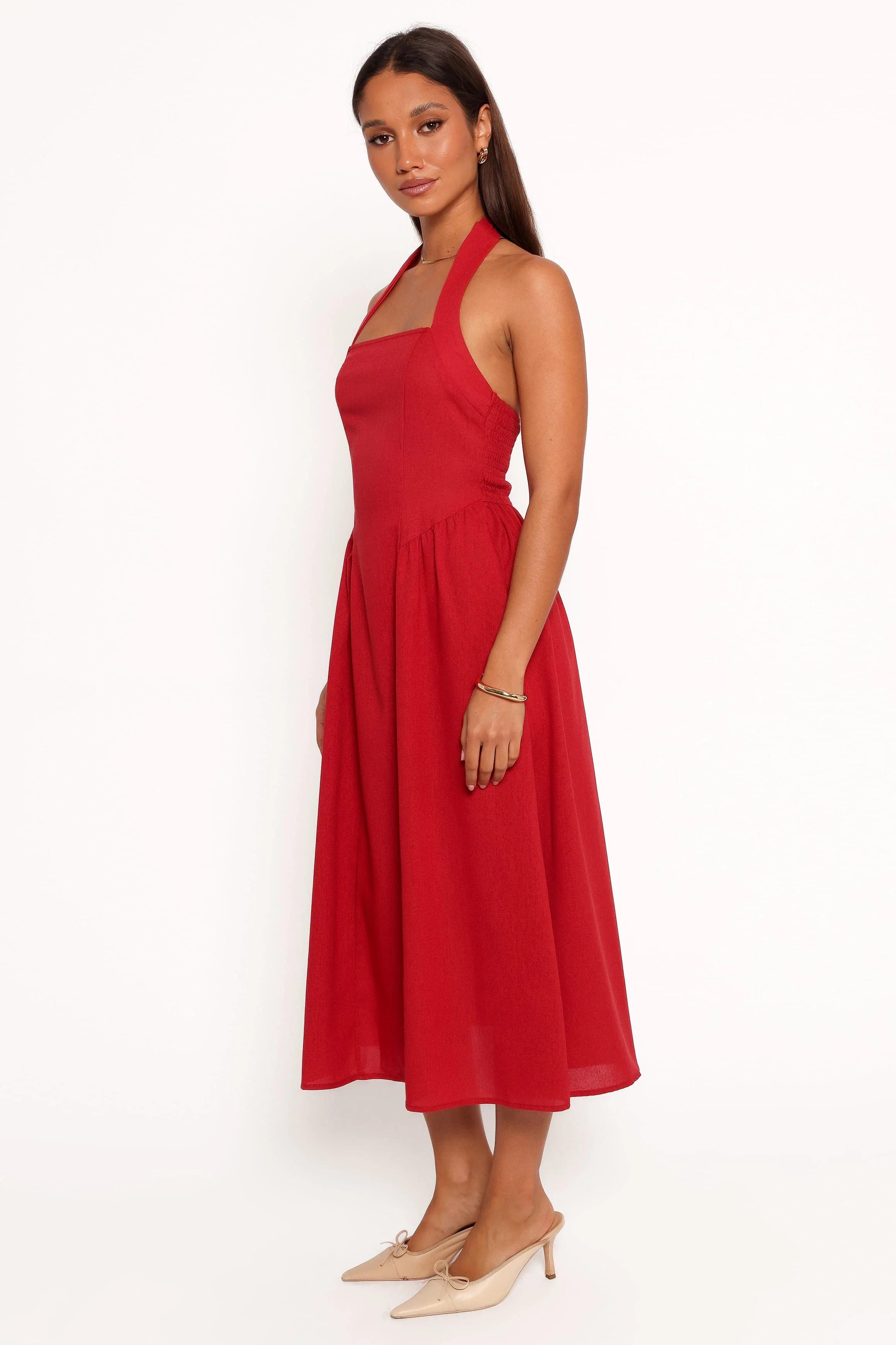 Ramona Halterneck Midi Dress - Red - Image 3