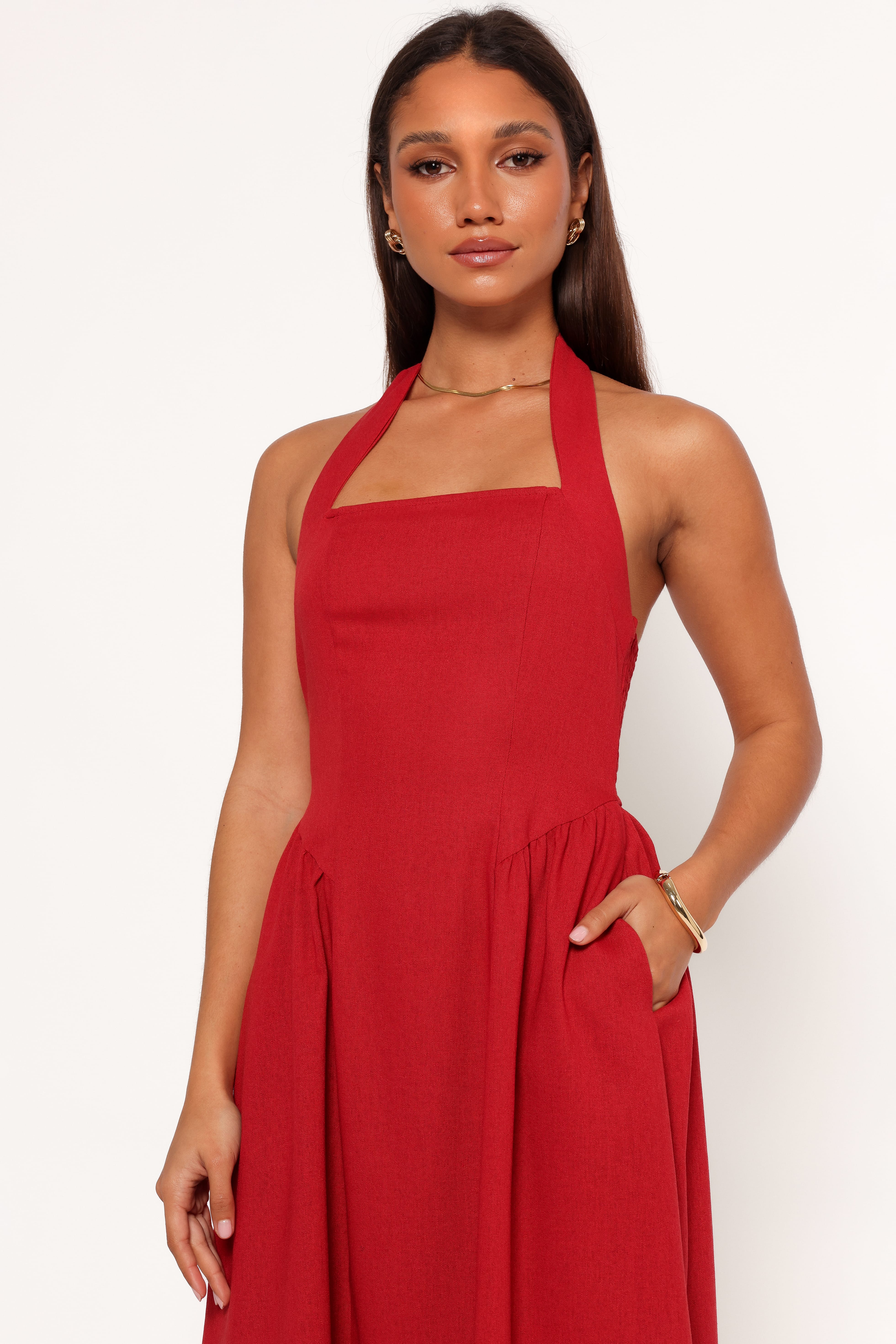 Ramona Halterneck Midi Dress - Red - Image 7