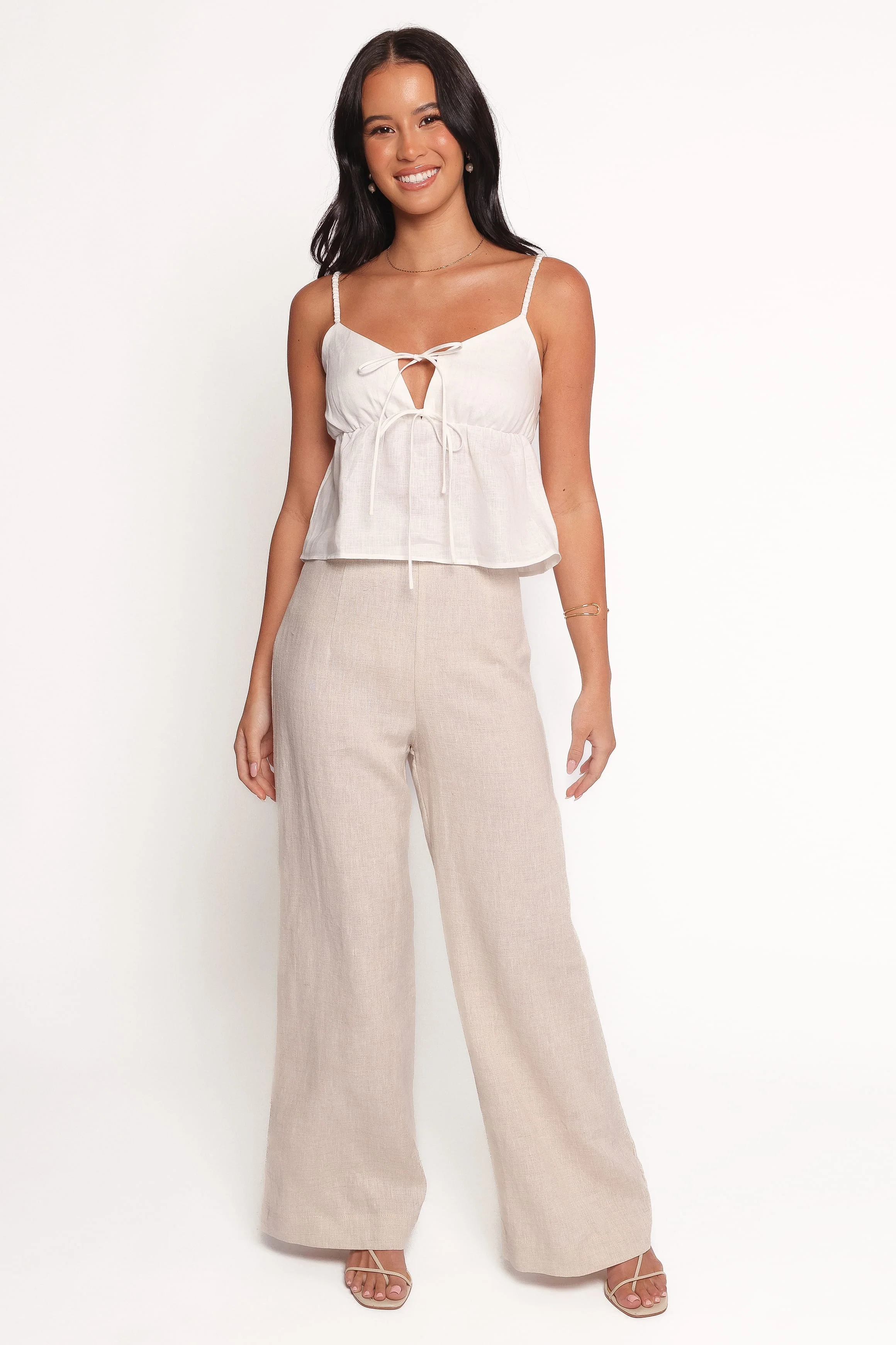 Rayma Tie Front Linen Top - White - Image 6