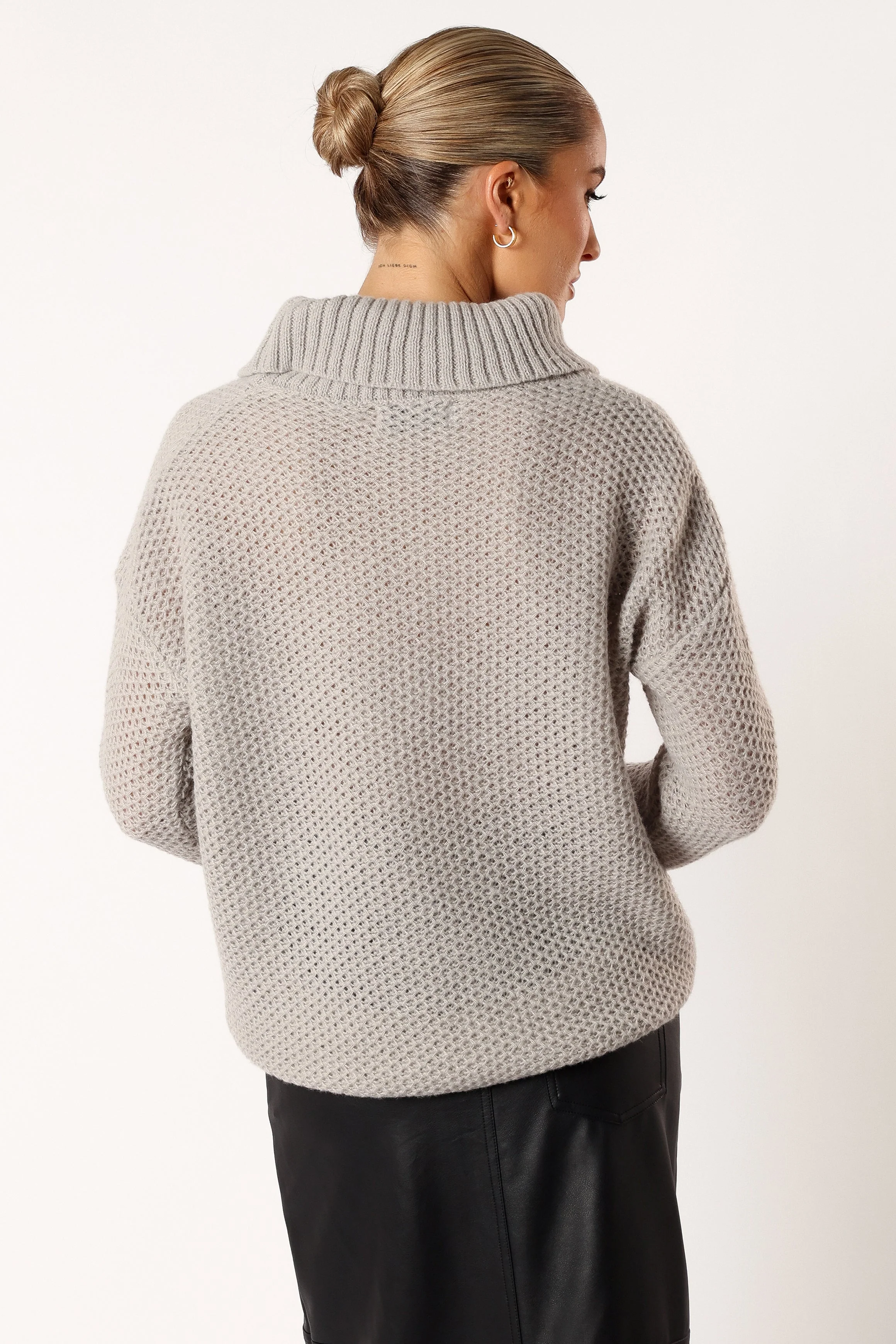 Rayne Turtleneck Knit Sweater - Light Grey - Image 3