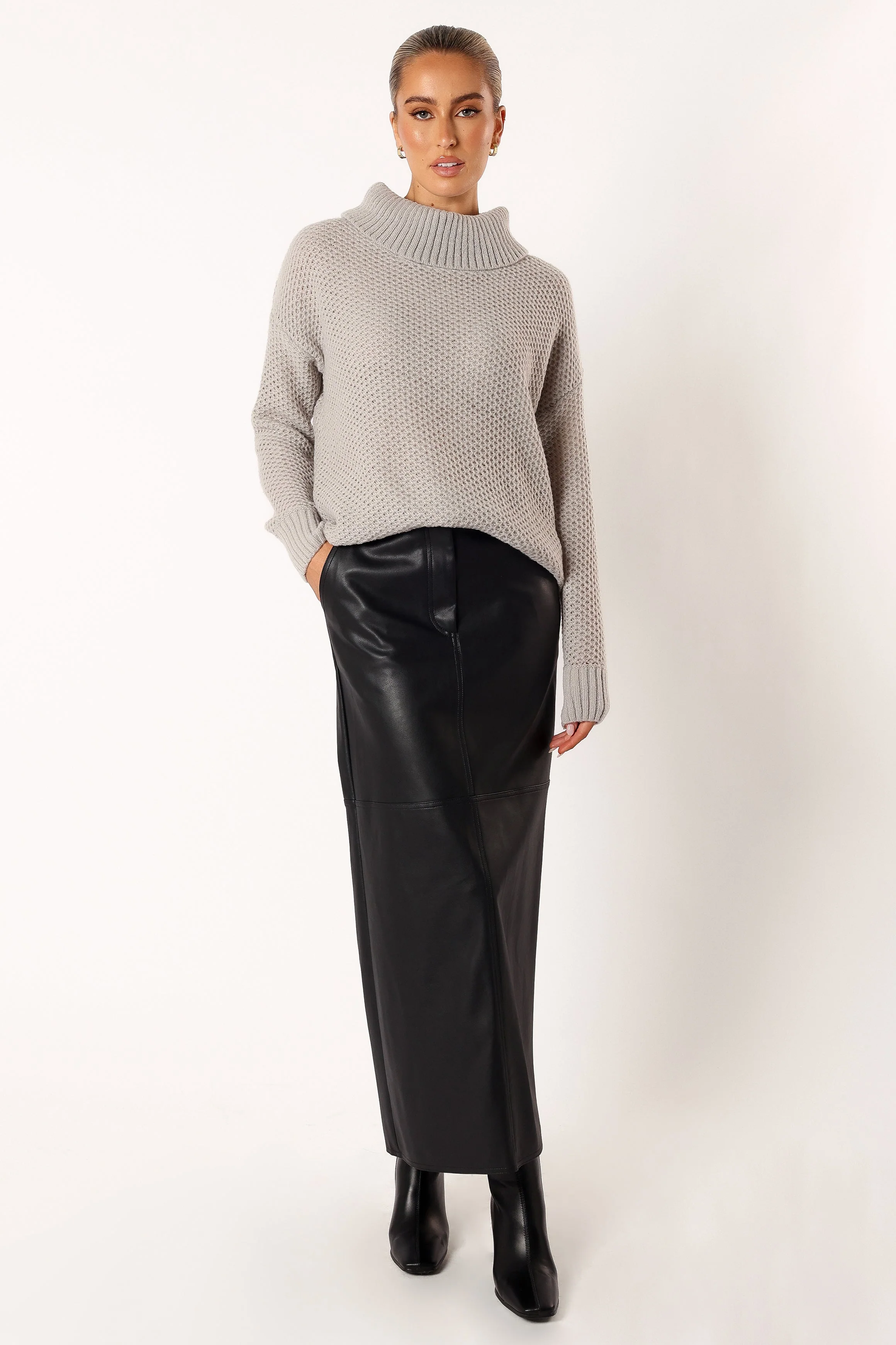 Rayne Turtleneck Knit Sweater - Light Grey - Image 6