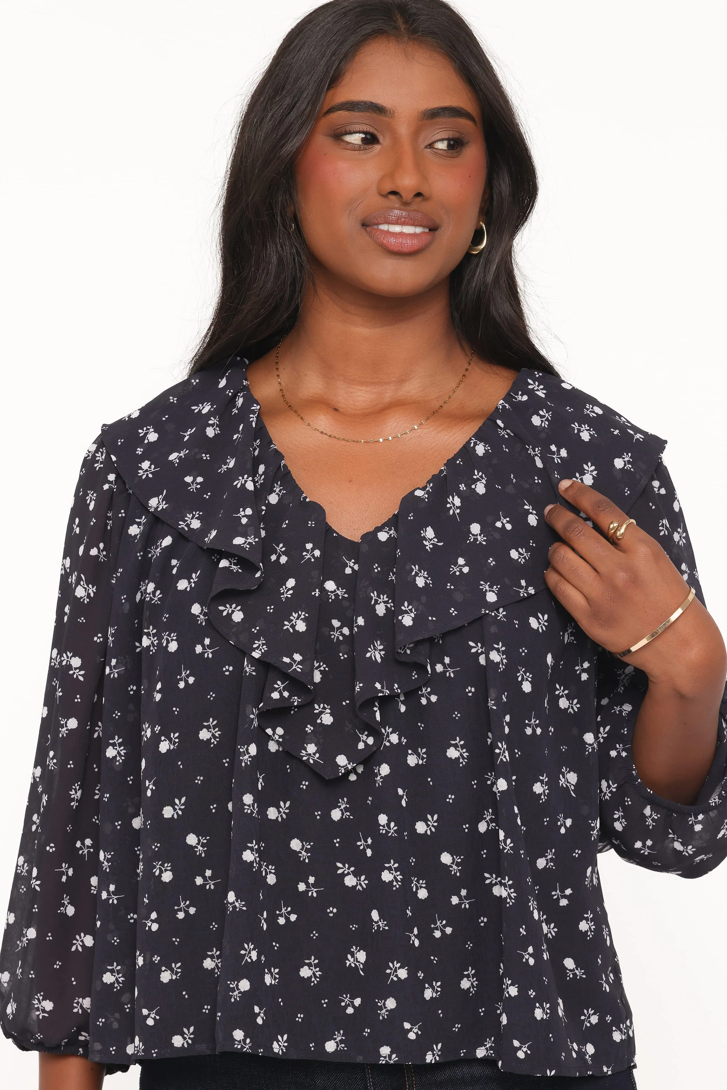 Reina Ruffle Top - Black Floral - Image 3