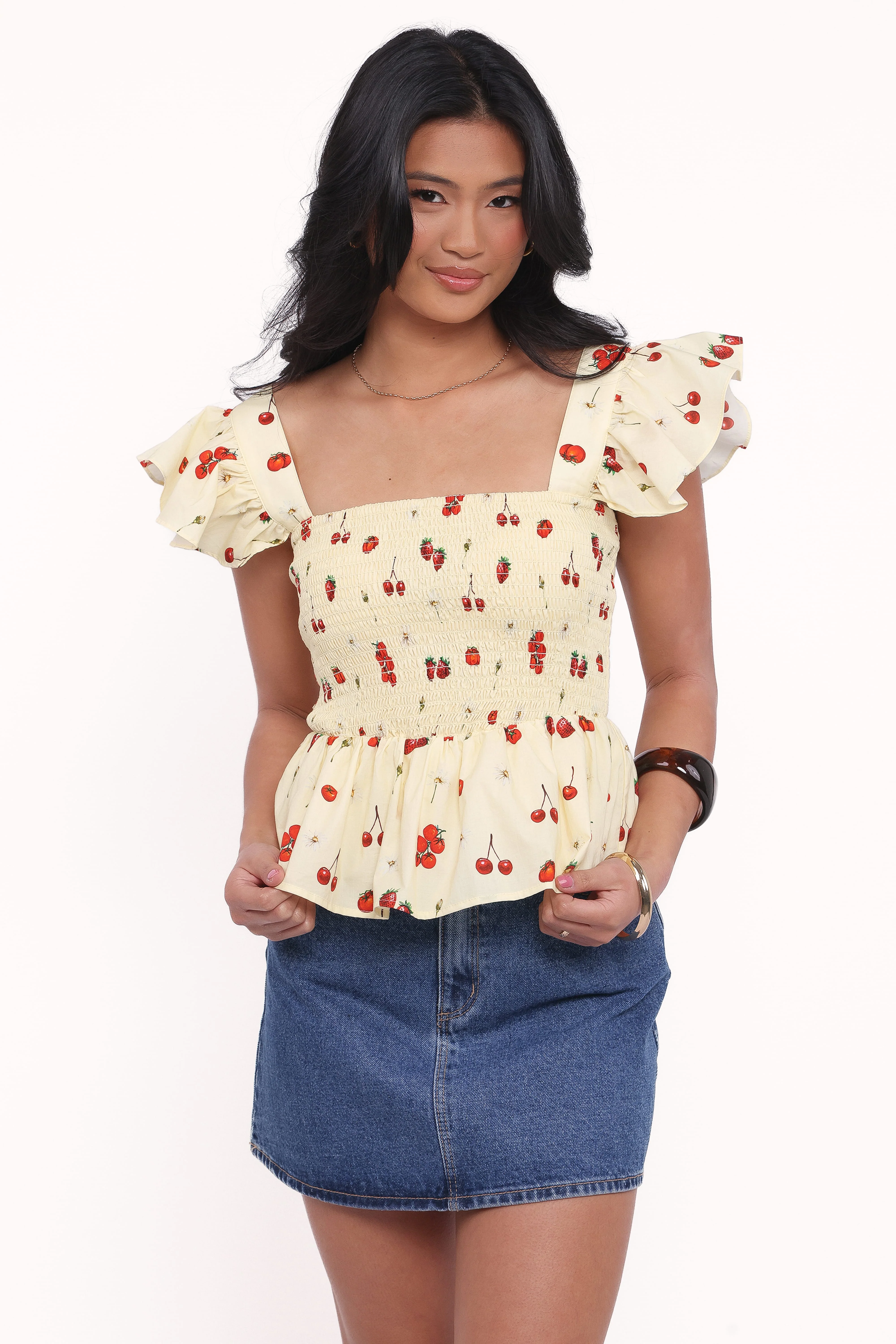 Remira Smocked Ruffle Top - Yellow Cherry