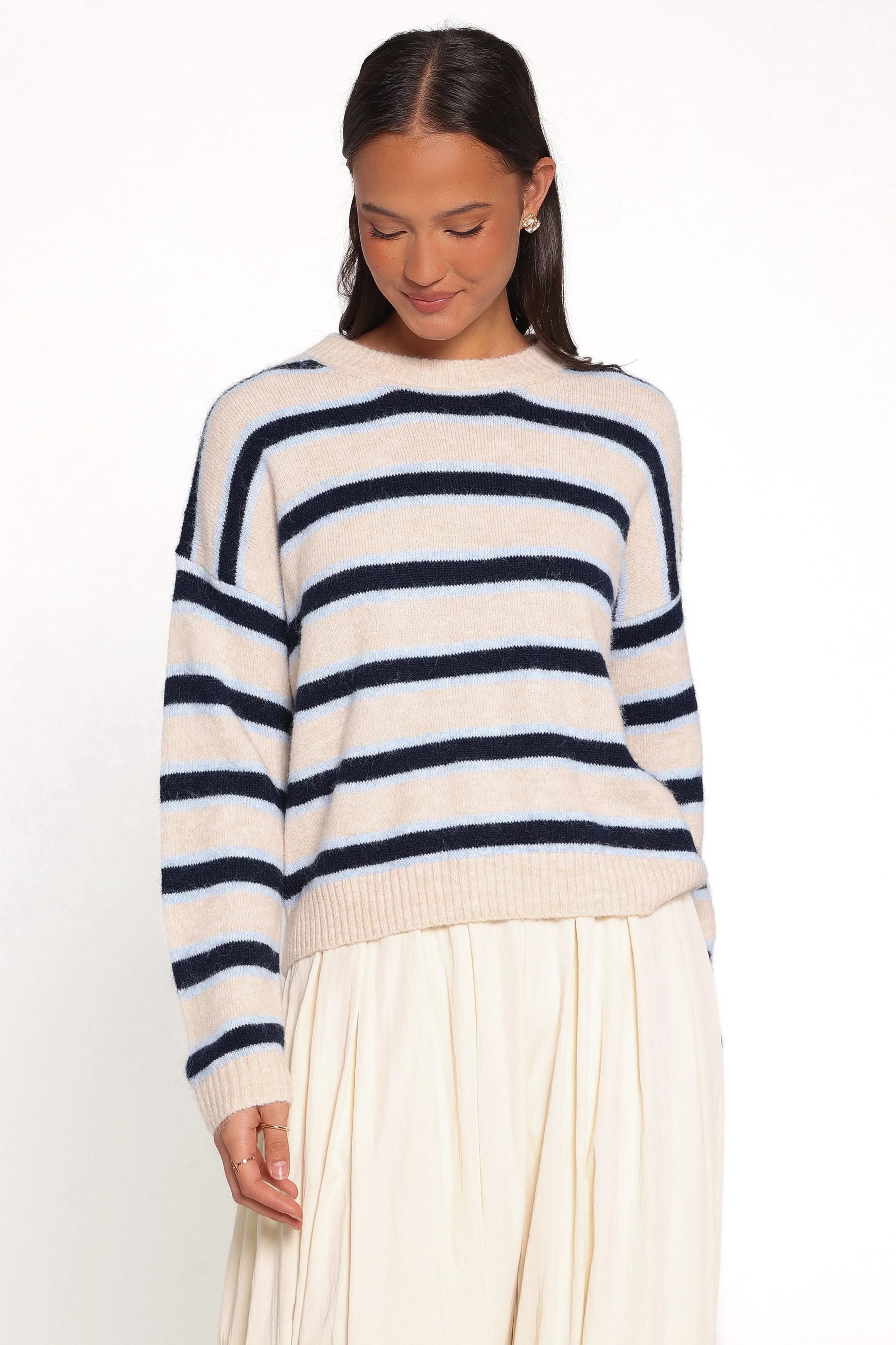 Renae Knit Sweater - White Blue Stripe