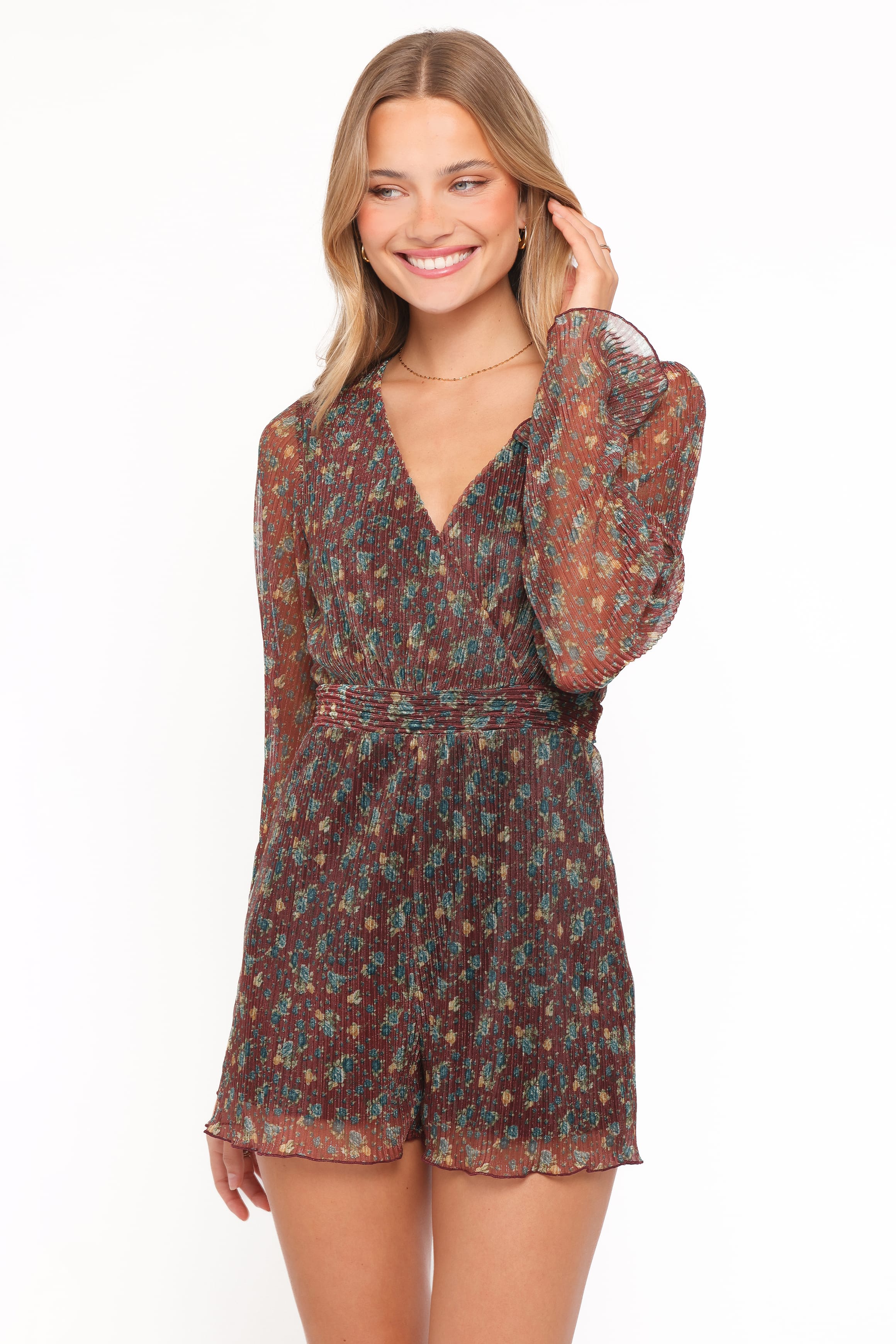 Rhiannon Long Sleeve Romper - Brown Floral - Image 6