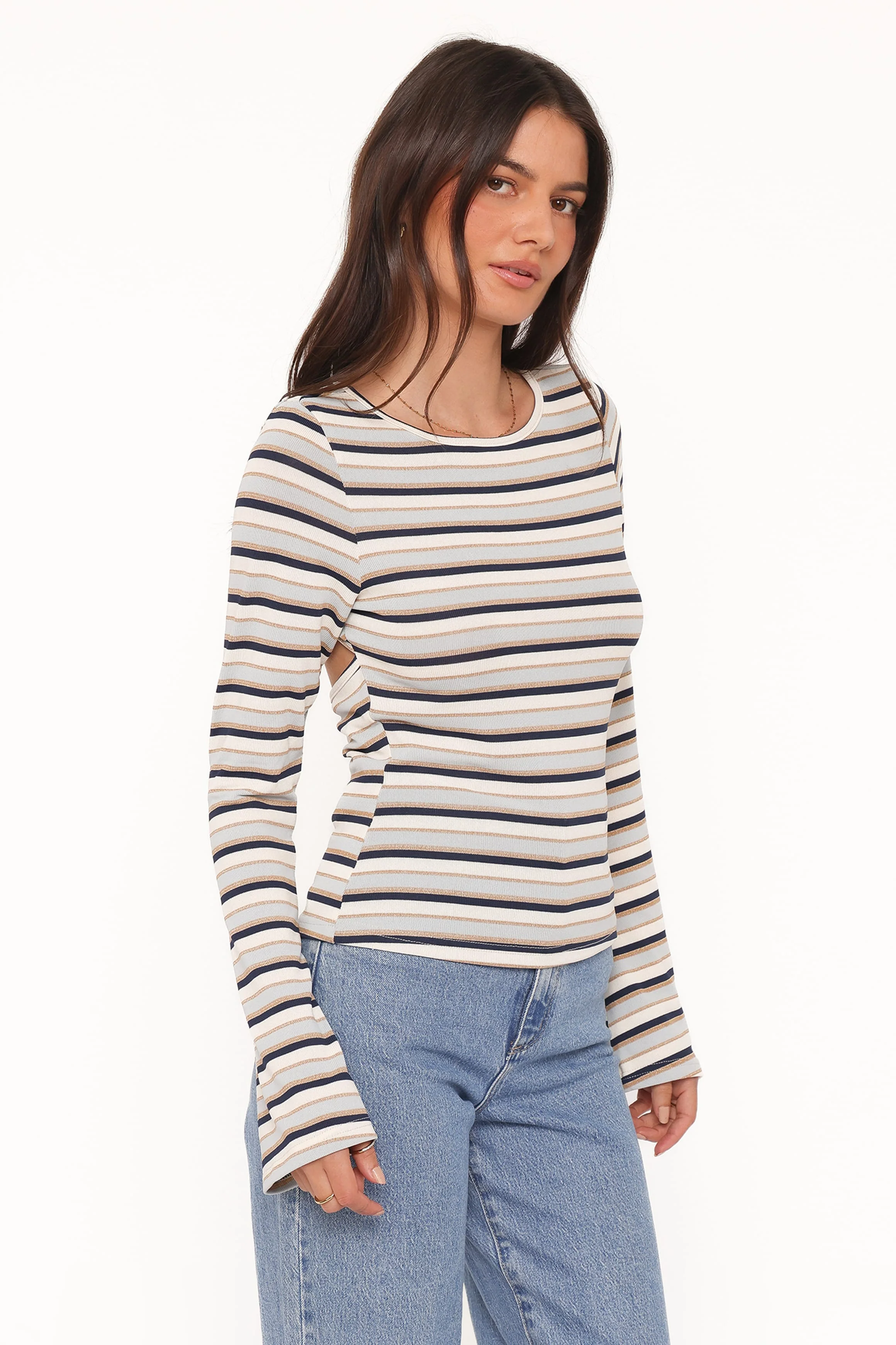 Riele Open Back Knit Top - Blue Stripe - Image 3