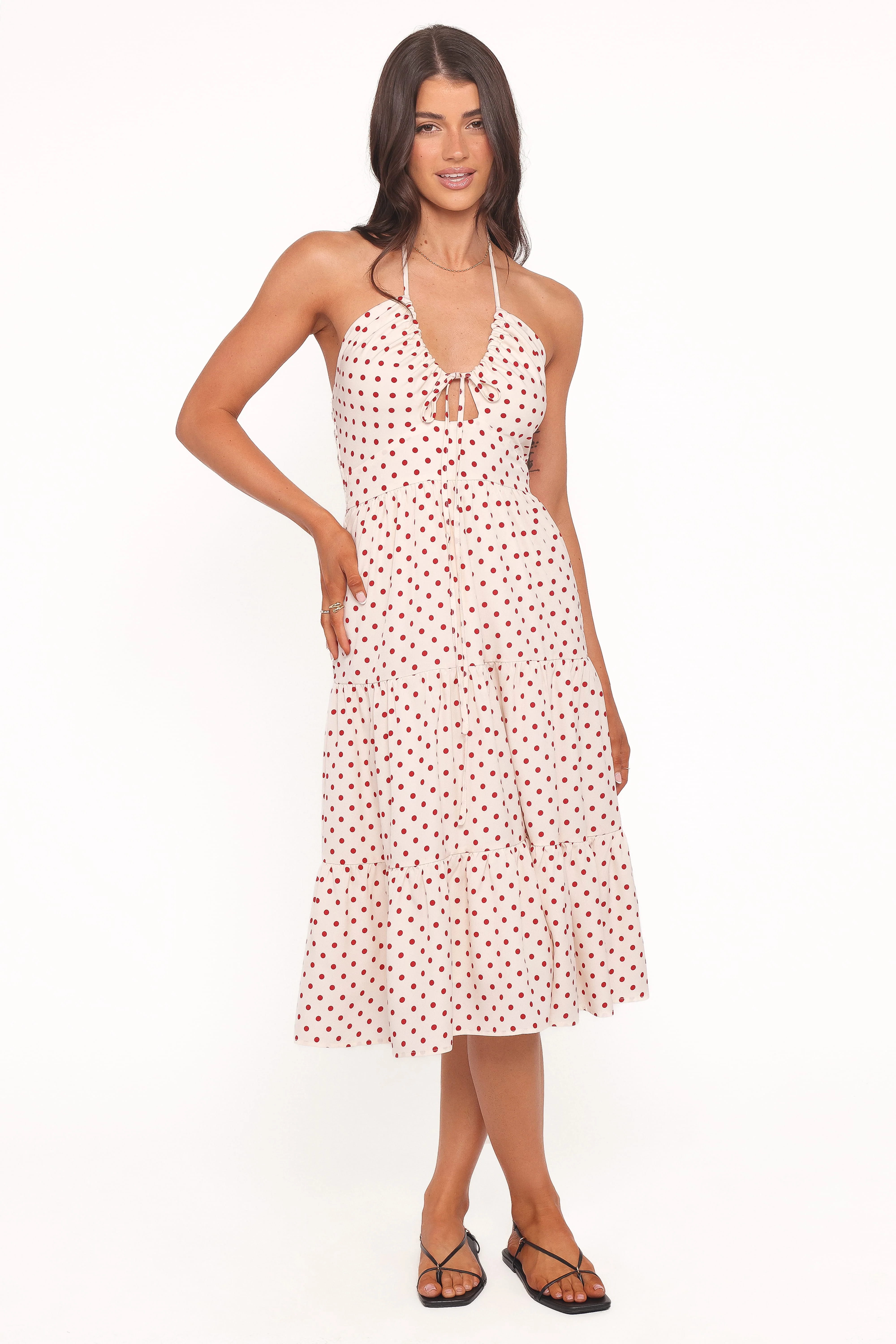Rilie Halterneck Midi Dress - Red Polka Dot