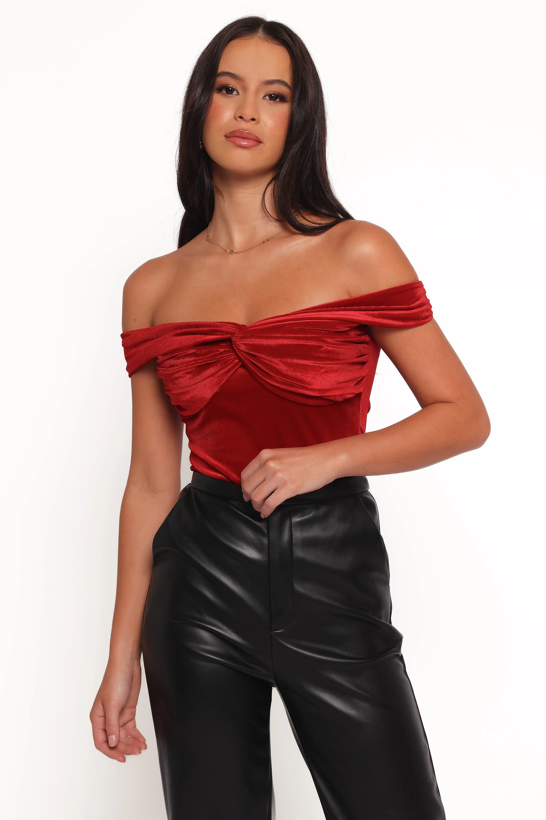 Rita Velvet Off Shoulder Top - Red - Image 3