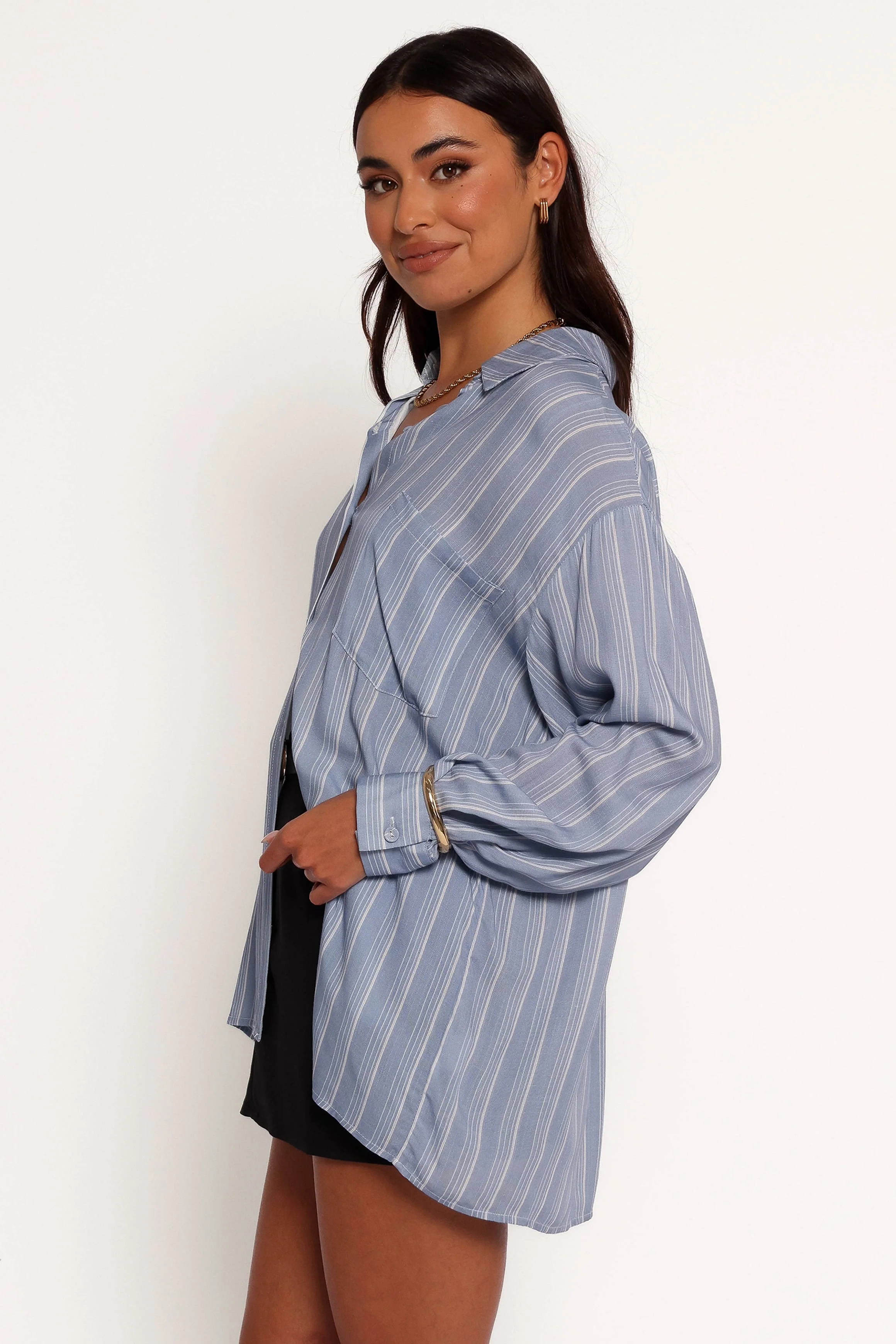 Rixo Button Down Top - Blue Stripe - Image 3