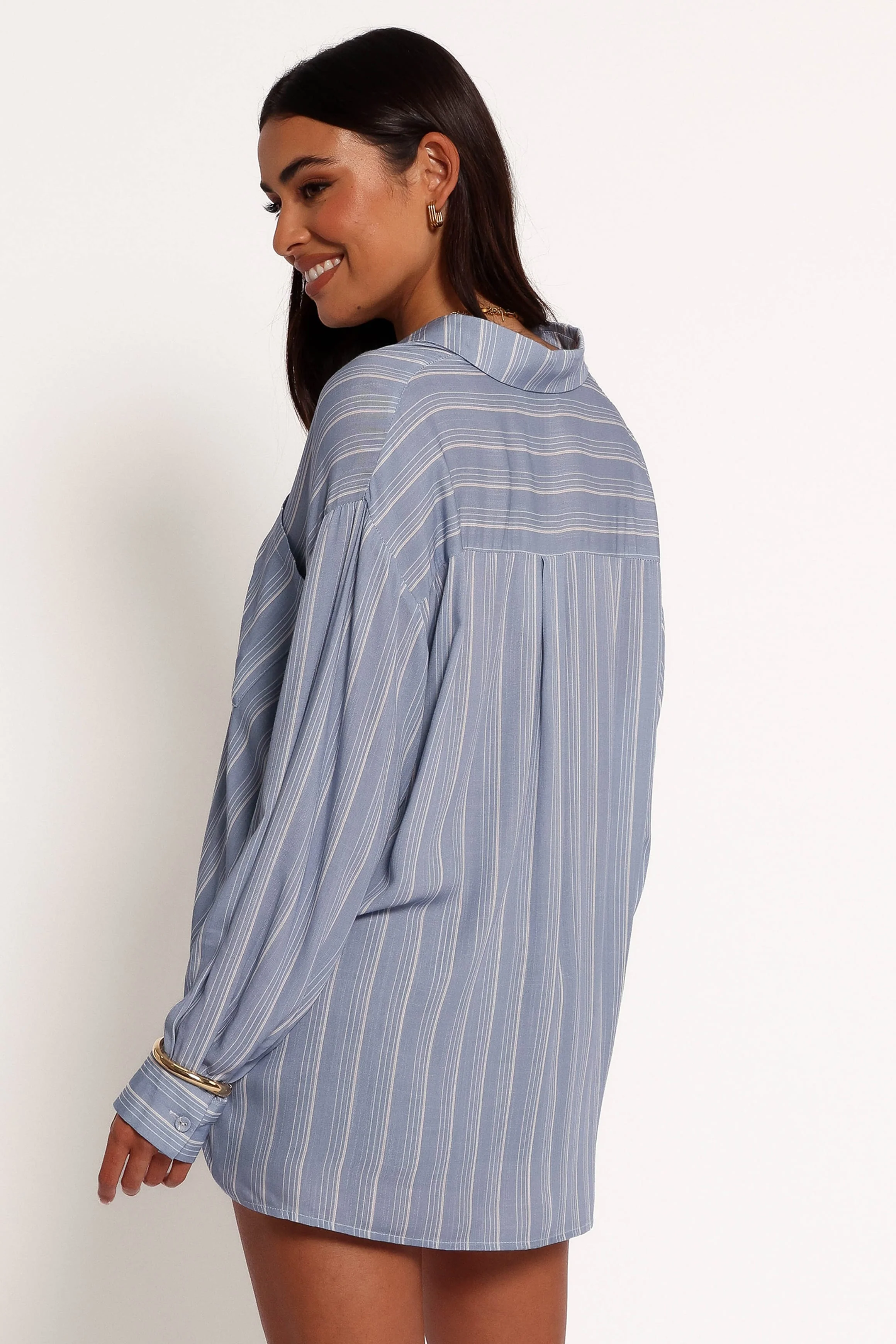 Rixo Button Down Top - Blue Stripe - Image 4