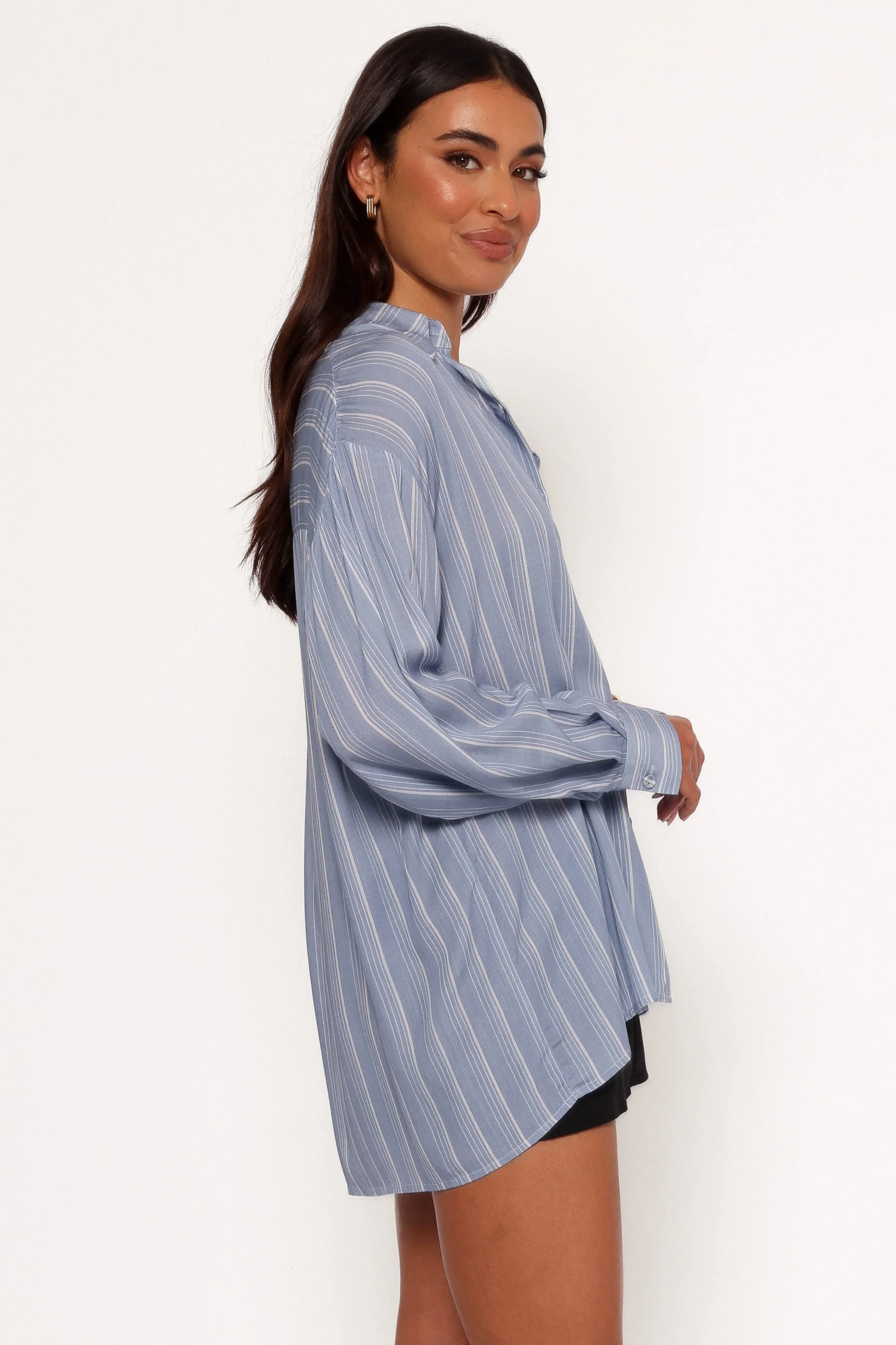 Rixo Button Down Top - Blue Stripe - Image 5