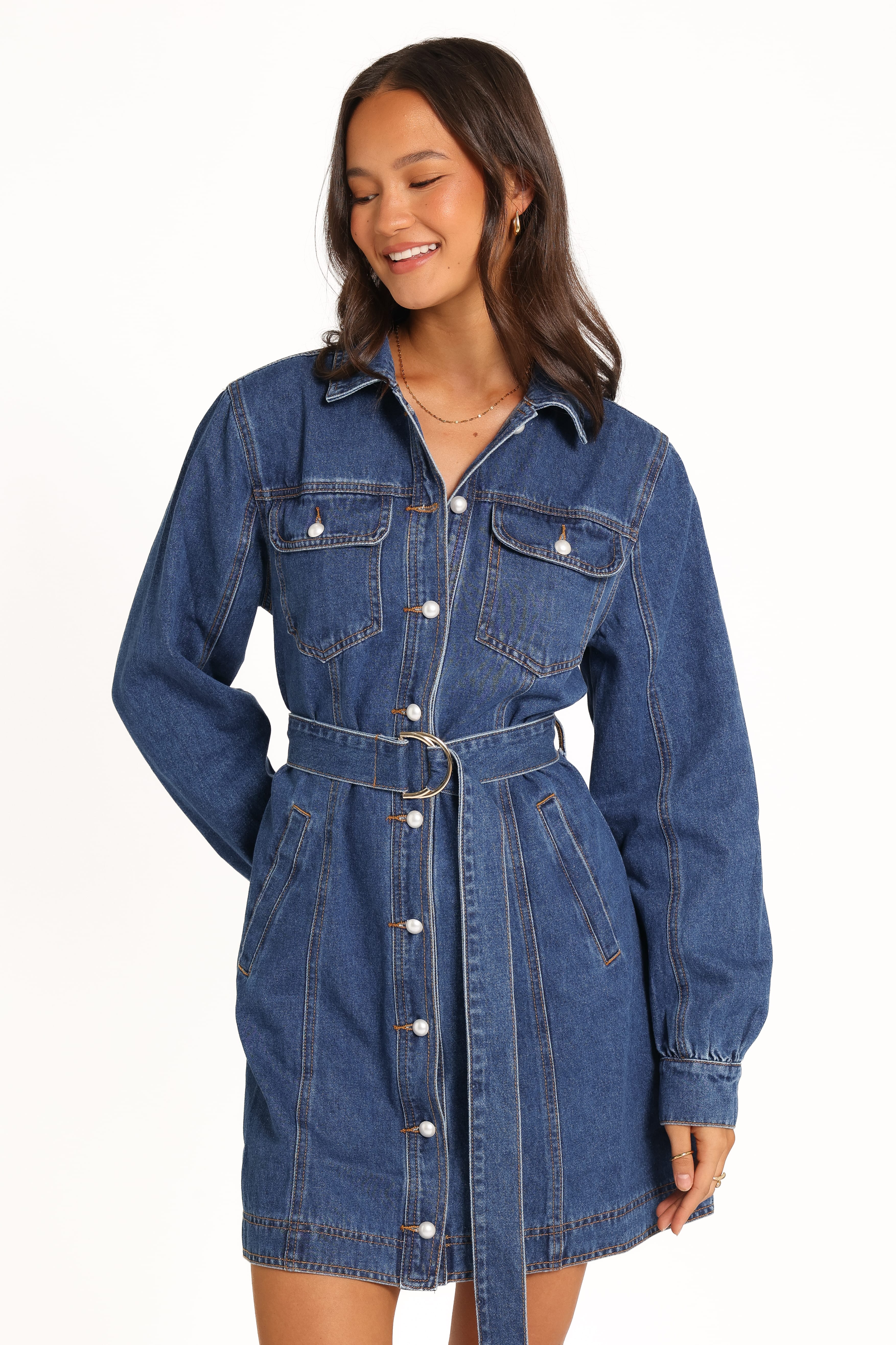 Robina Long Sleeve Mini Dress - Indigo Denim - Image 2