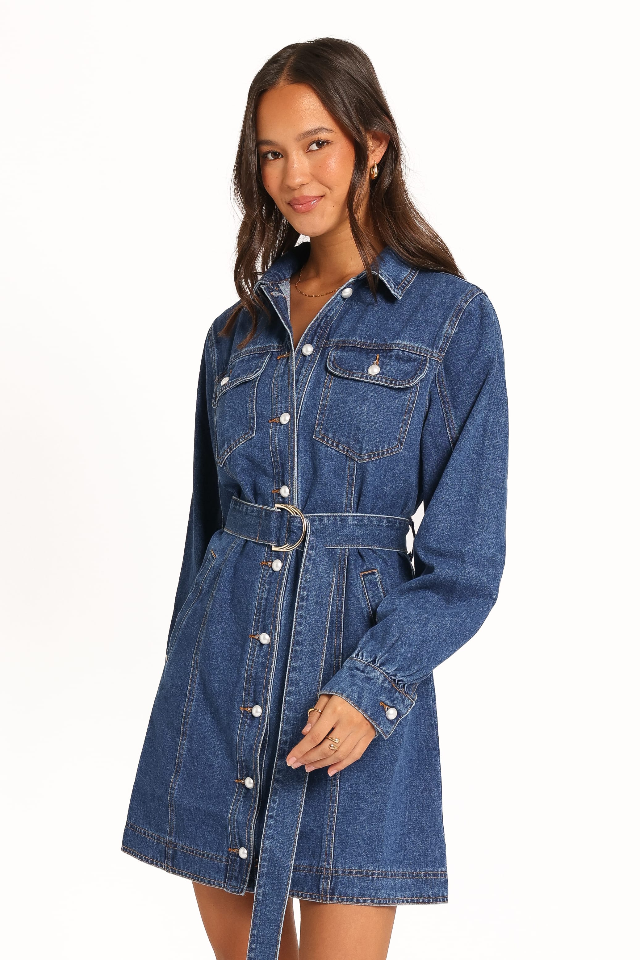 Robina Long Sleeve Mini Dress - Indigo Denim - Image 4