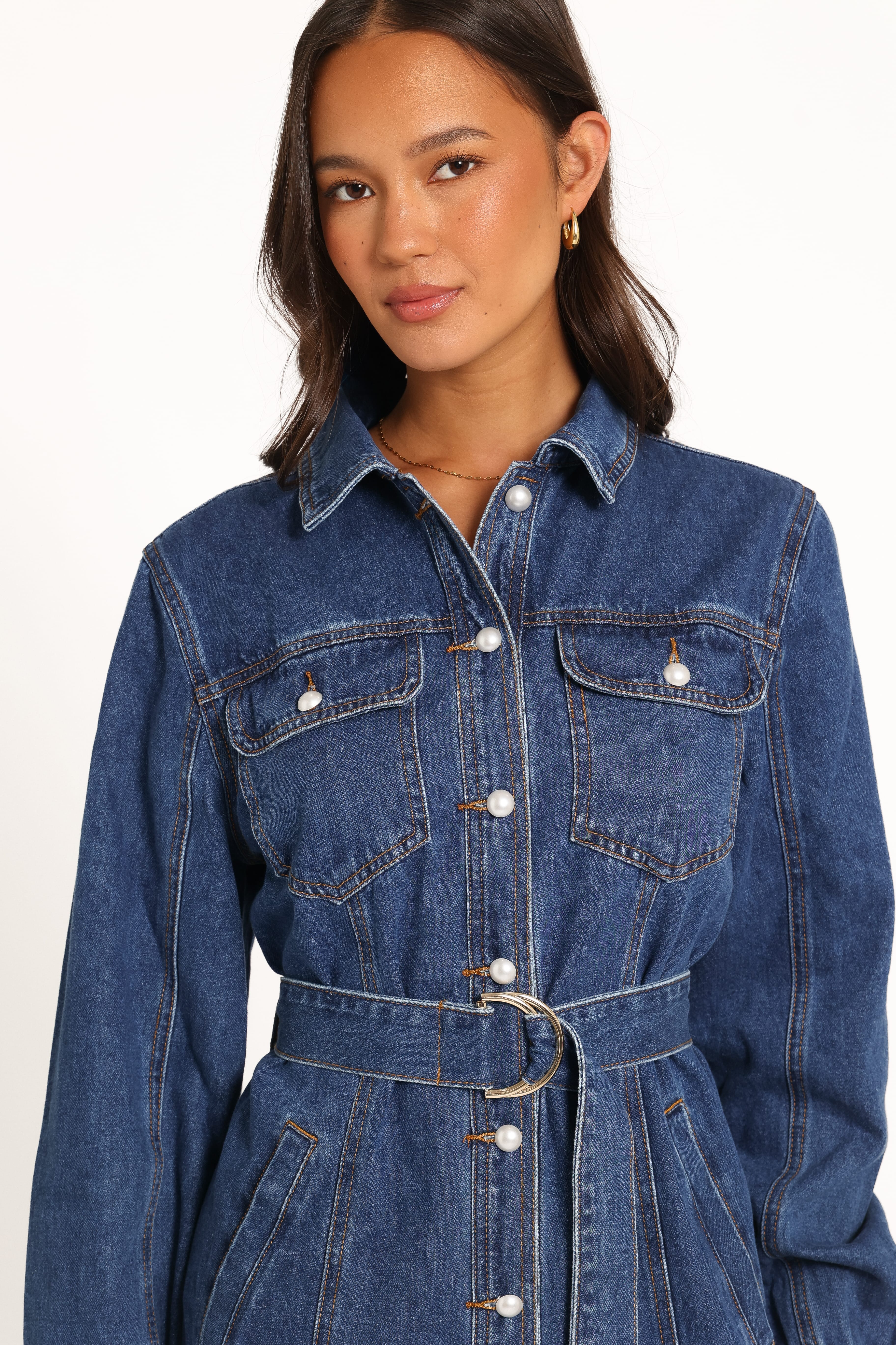 Robina Long Sleeve Mini Dress - Indigo Denim - Image 7
