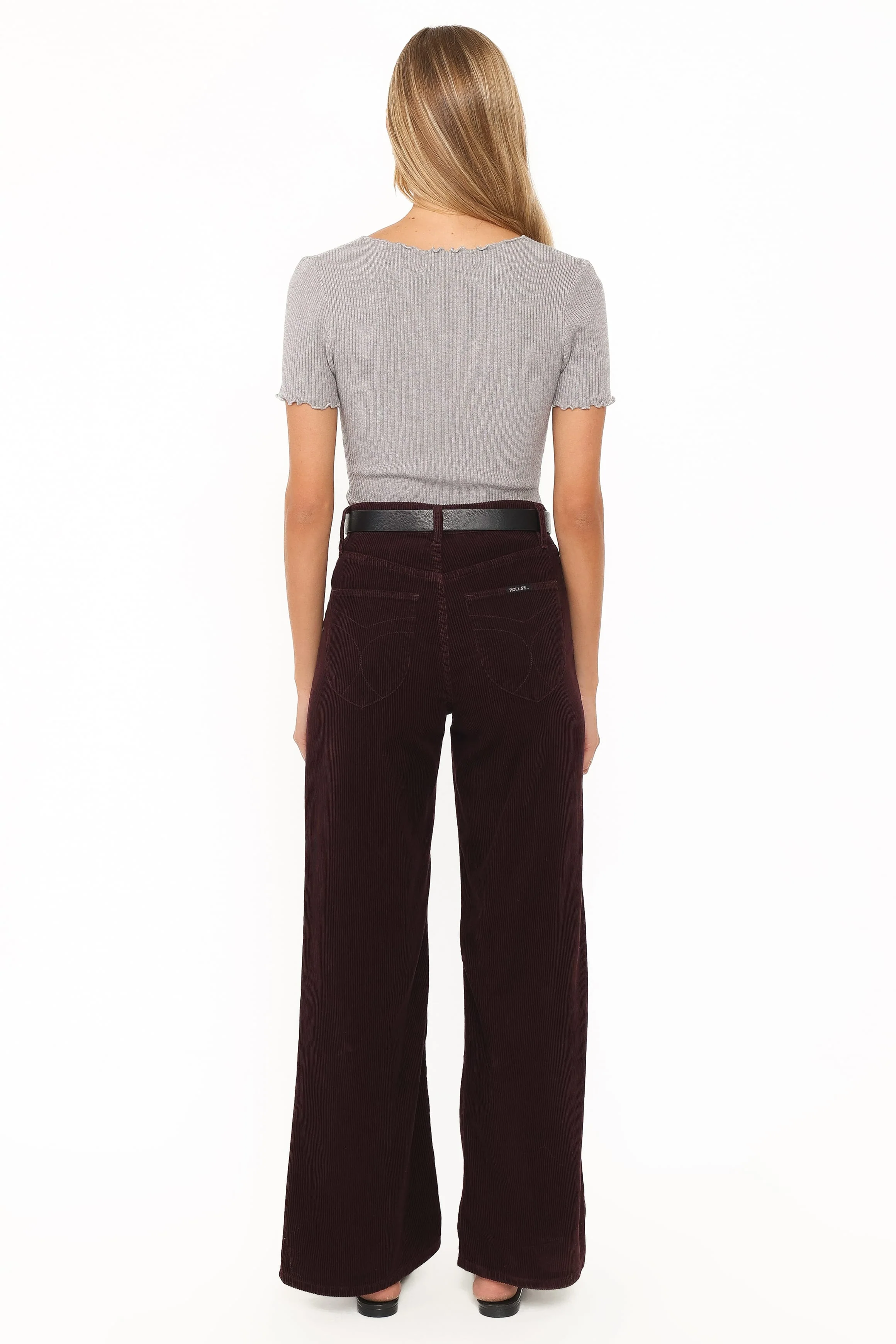 Rollas Relaxed Sailor Long Jeans - Cord Dark Cherry - Image 4
