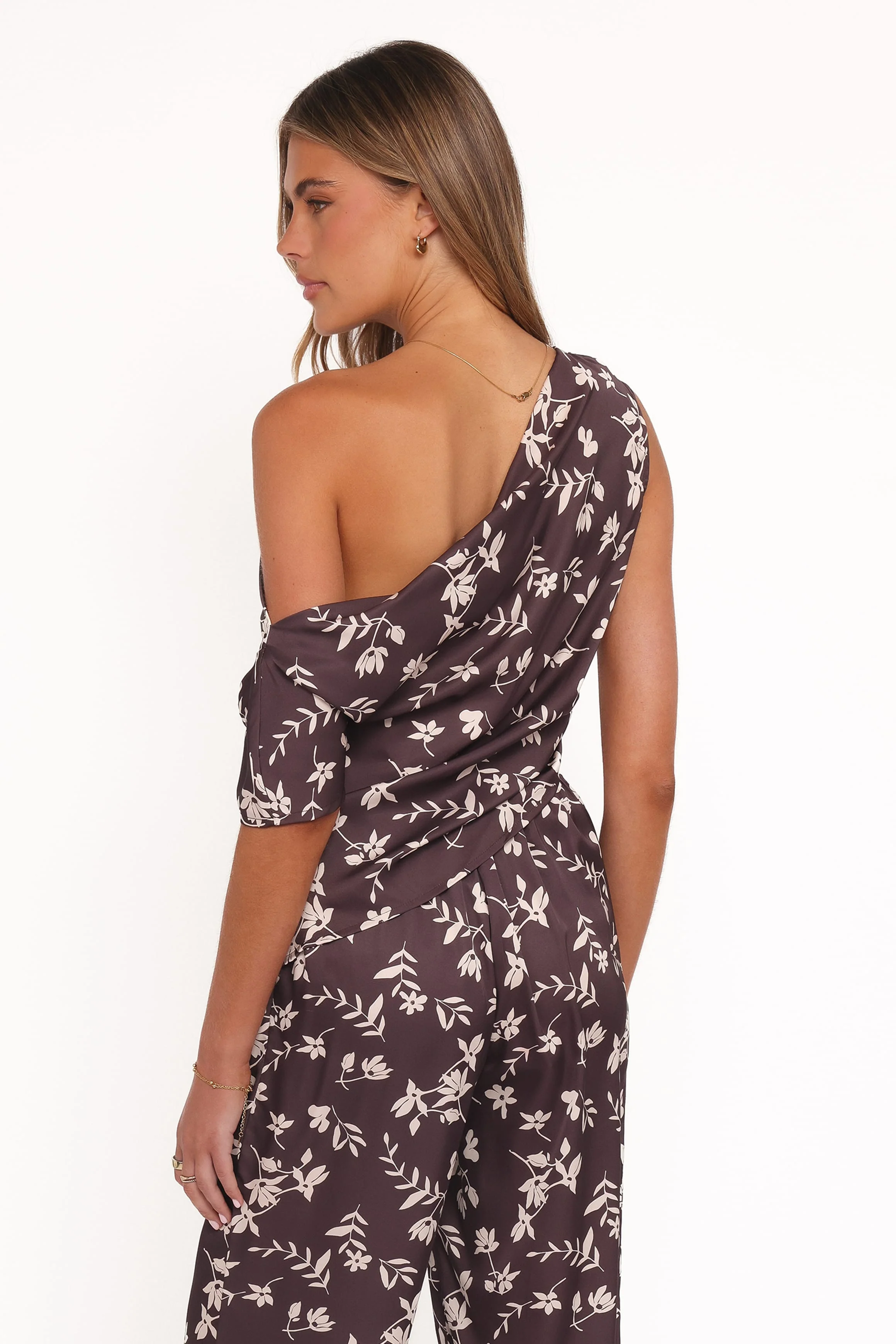 Romola Off Shoulder Top - Brown Cream Floral - Image 4