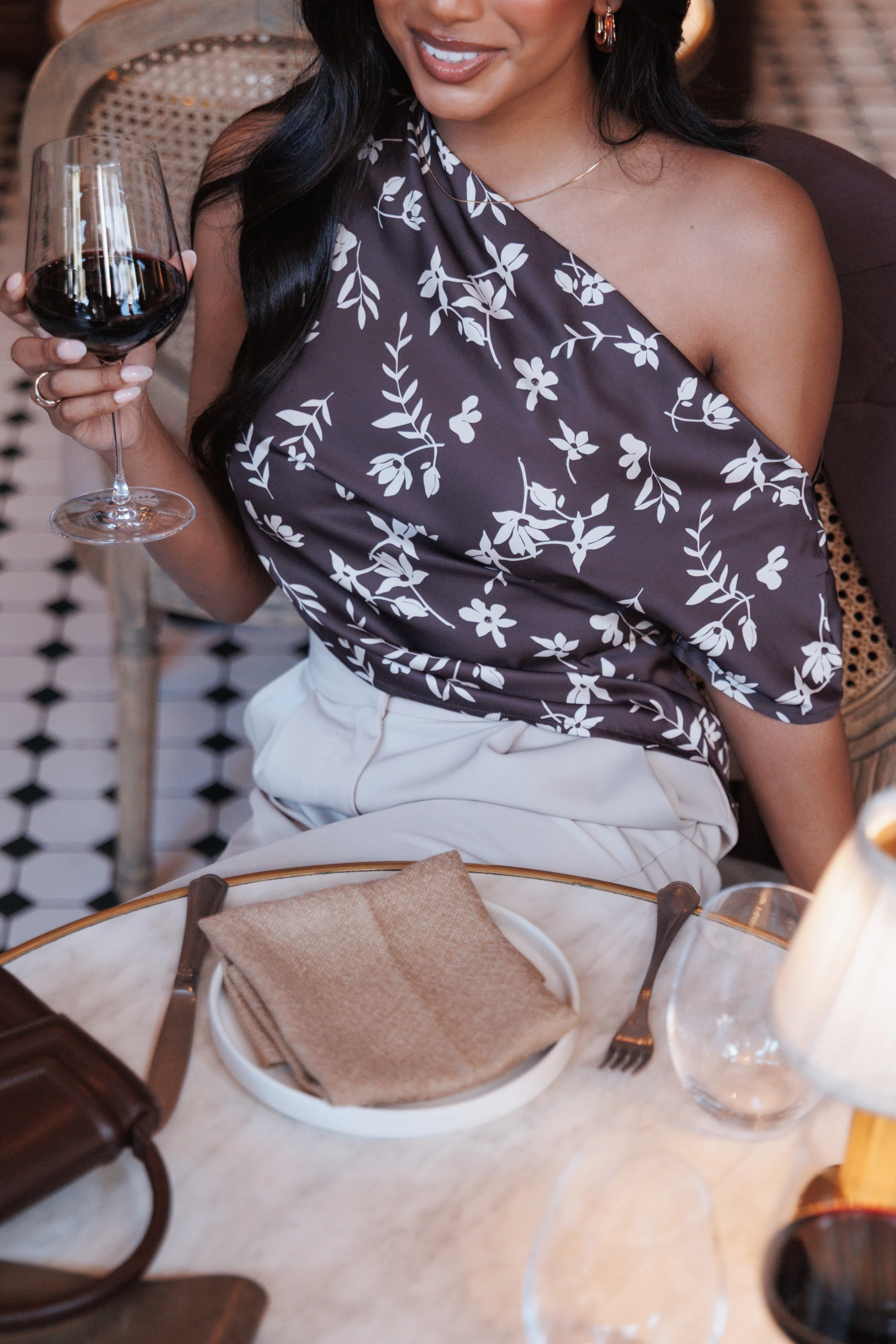 Romola Off Shoulder Top - Brown Cream Floral - Image 8