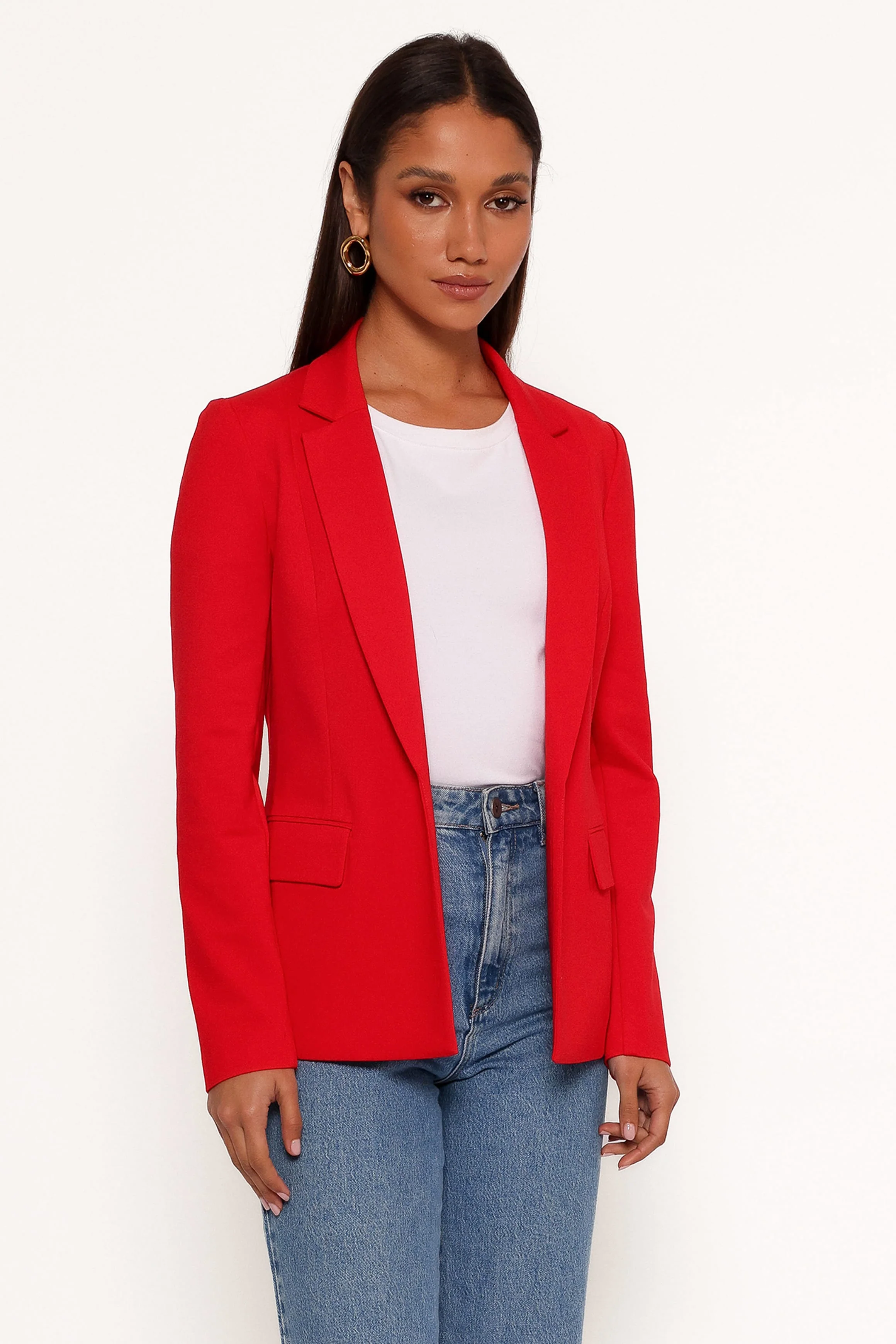 Ronny Open Front Knit Blazer - Scarlet Red - Image 7