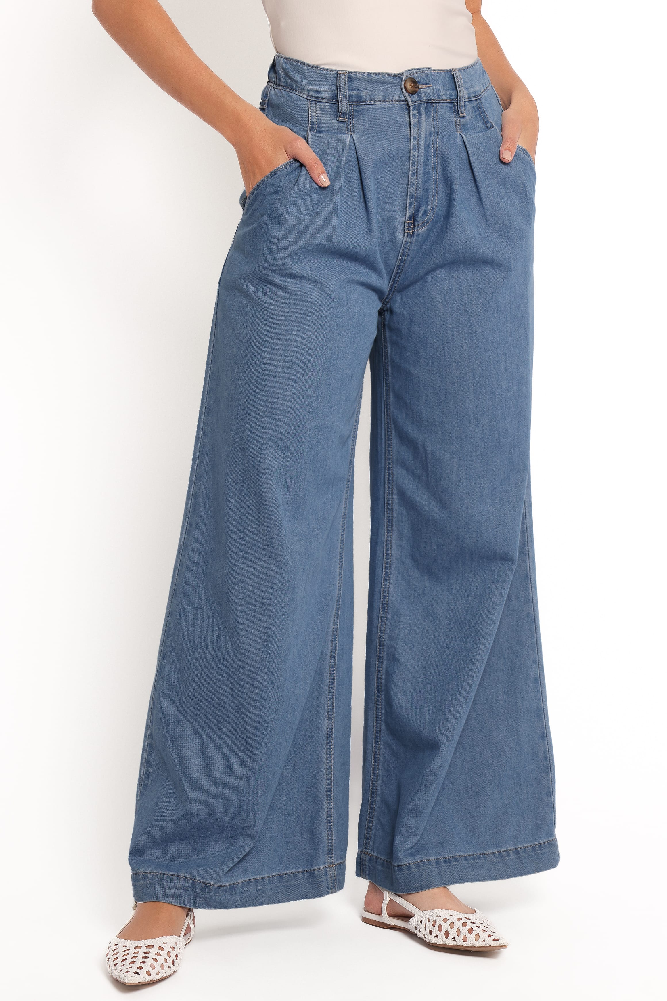 Rosalee Chambray Wide Leg Pant - Medium Denim - Image 2