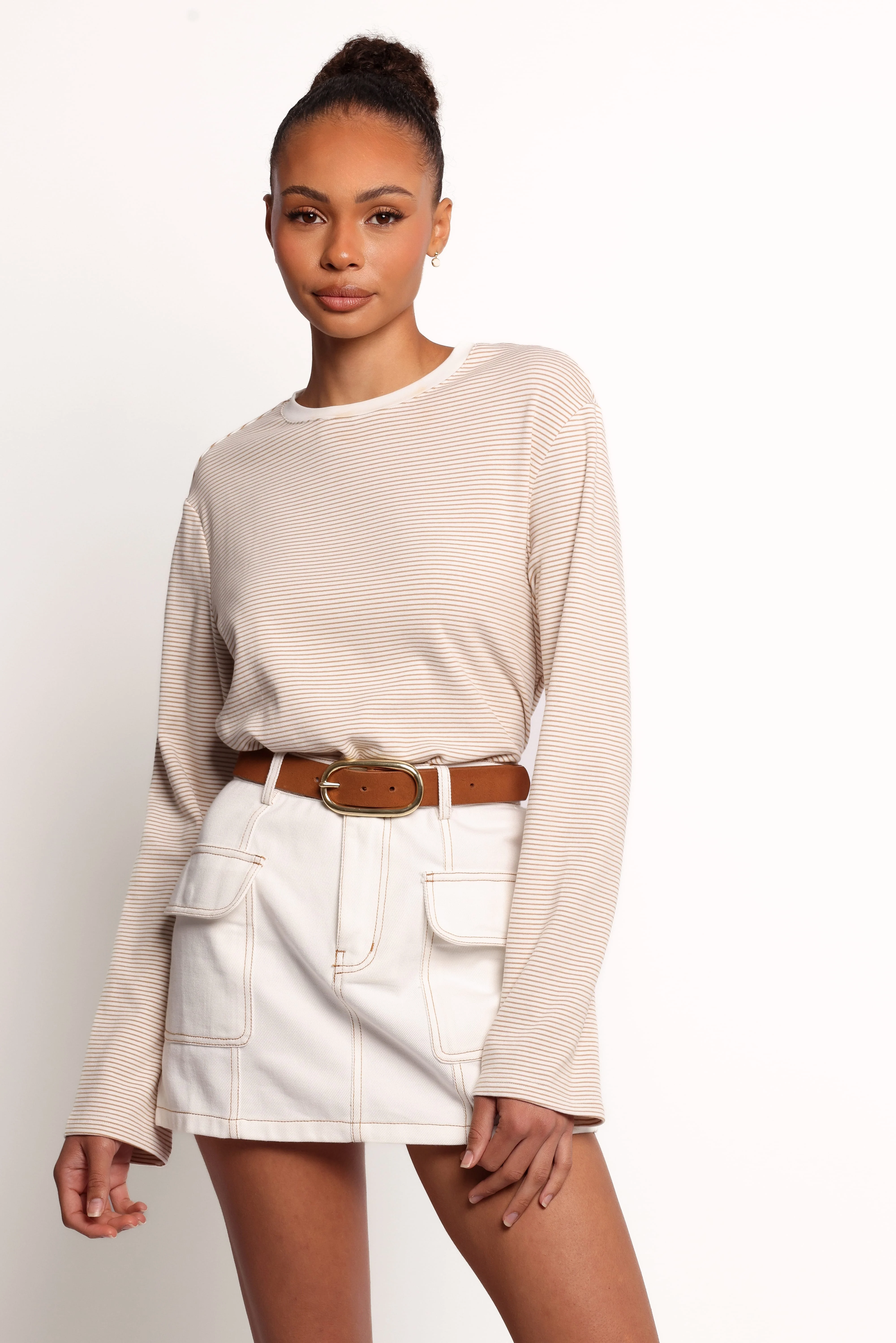 Ruva Long Sleeve Tee - Beige White Stripe - Image 2