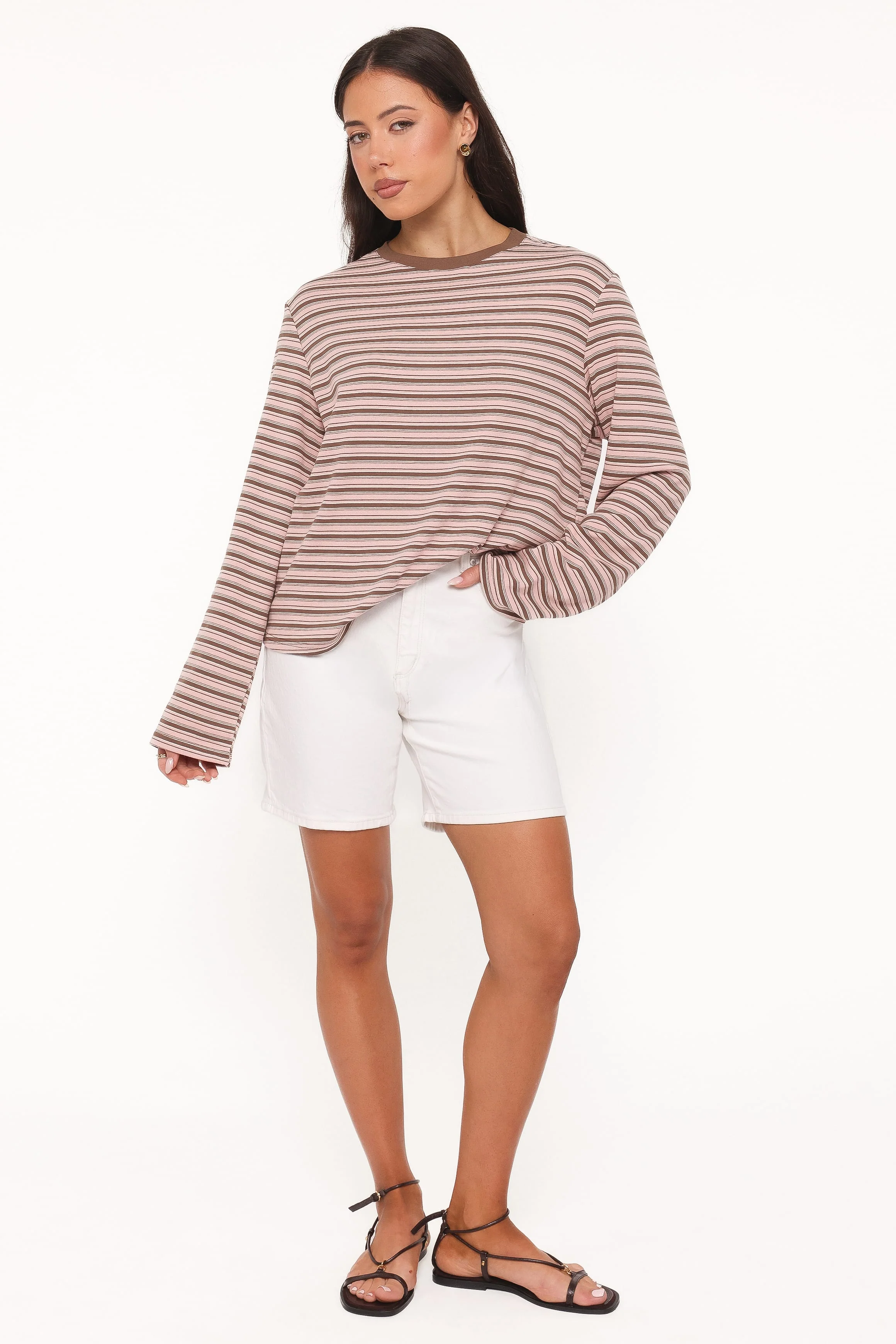 Ruva Long Sleeve Tee - Chocolate Pink Stripe - Image 5