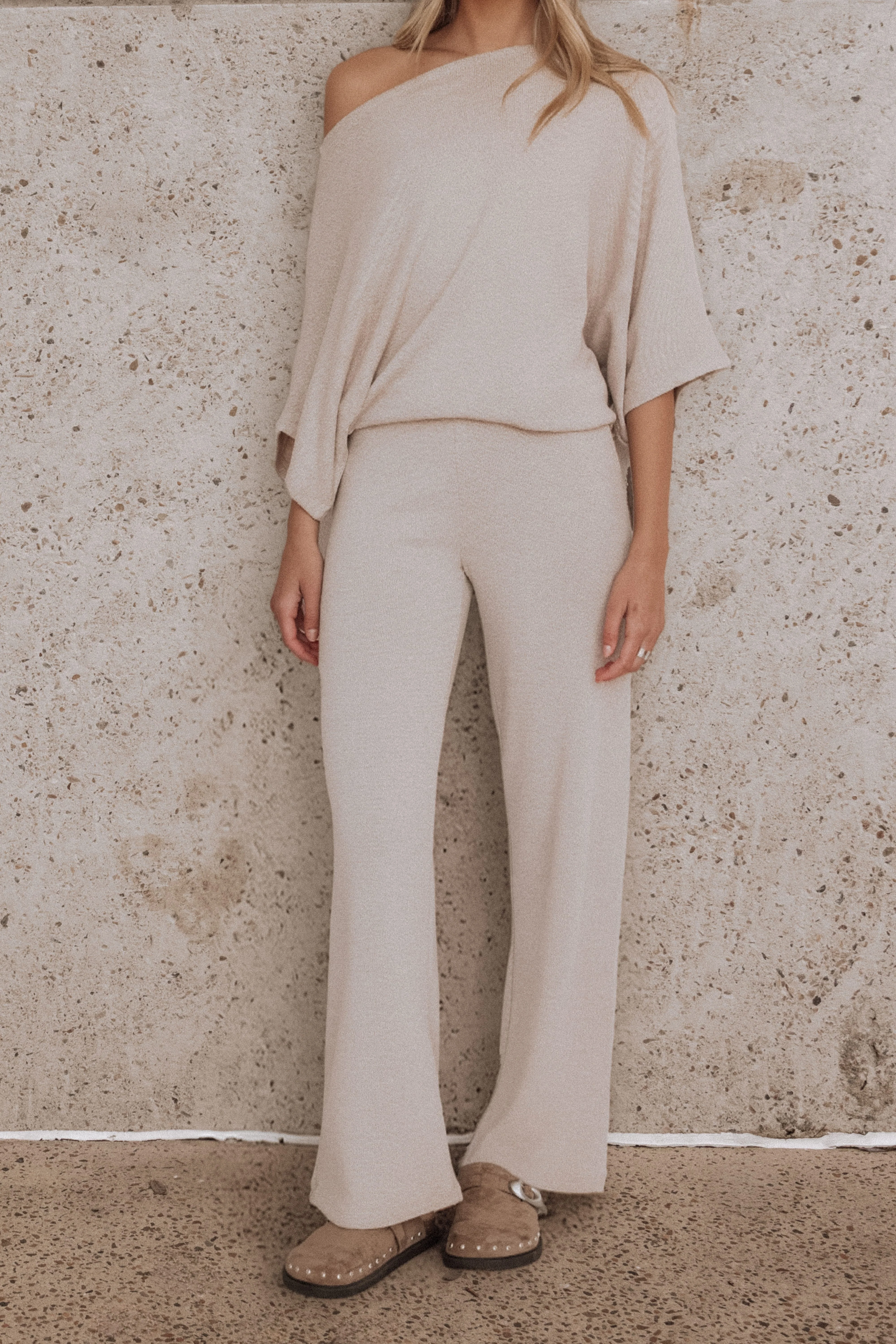 Salome Lightweight Knit Pant Set - Beige