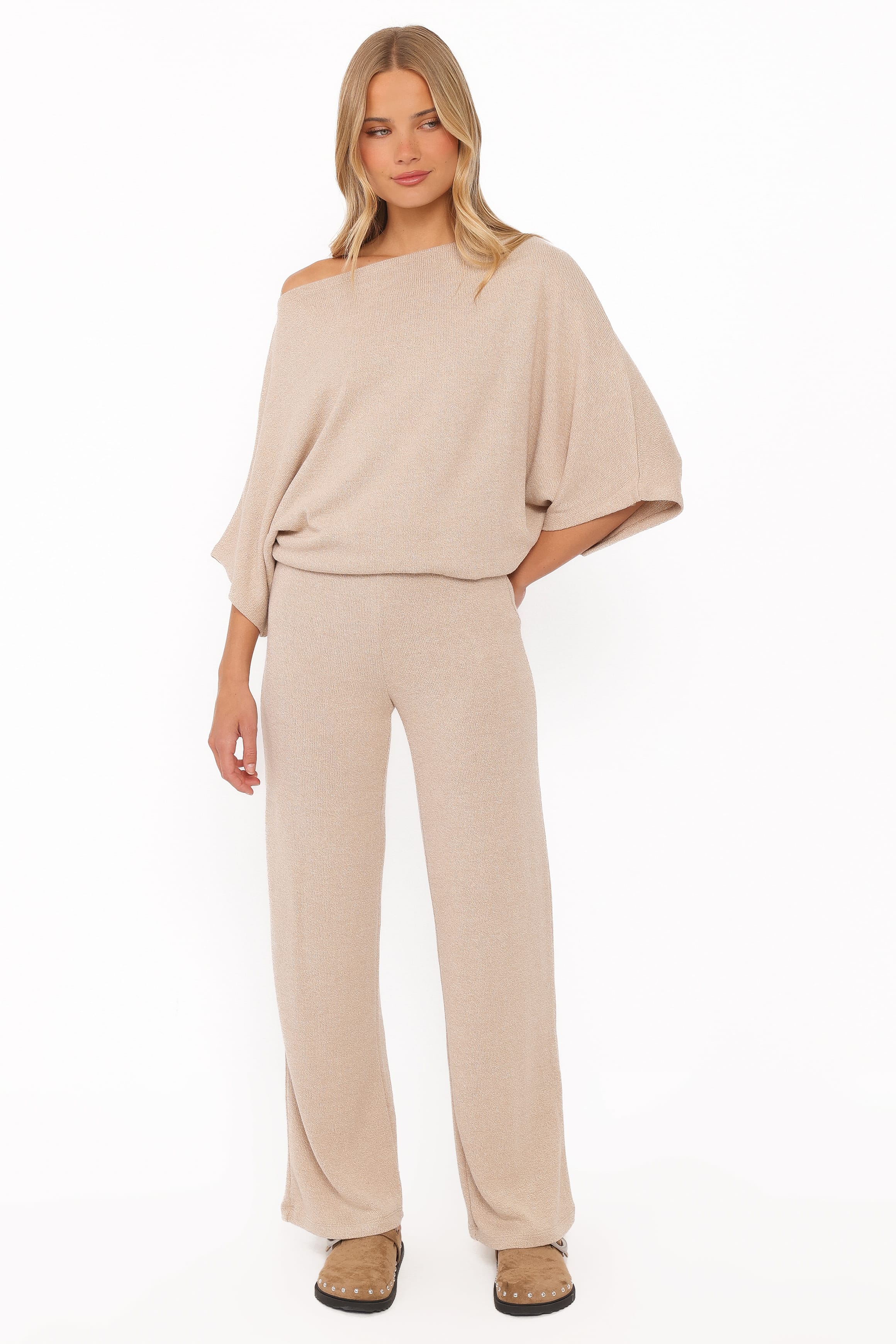 Salome Lightweight Knit Pant Set - Beige - Image 2