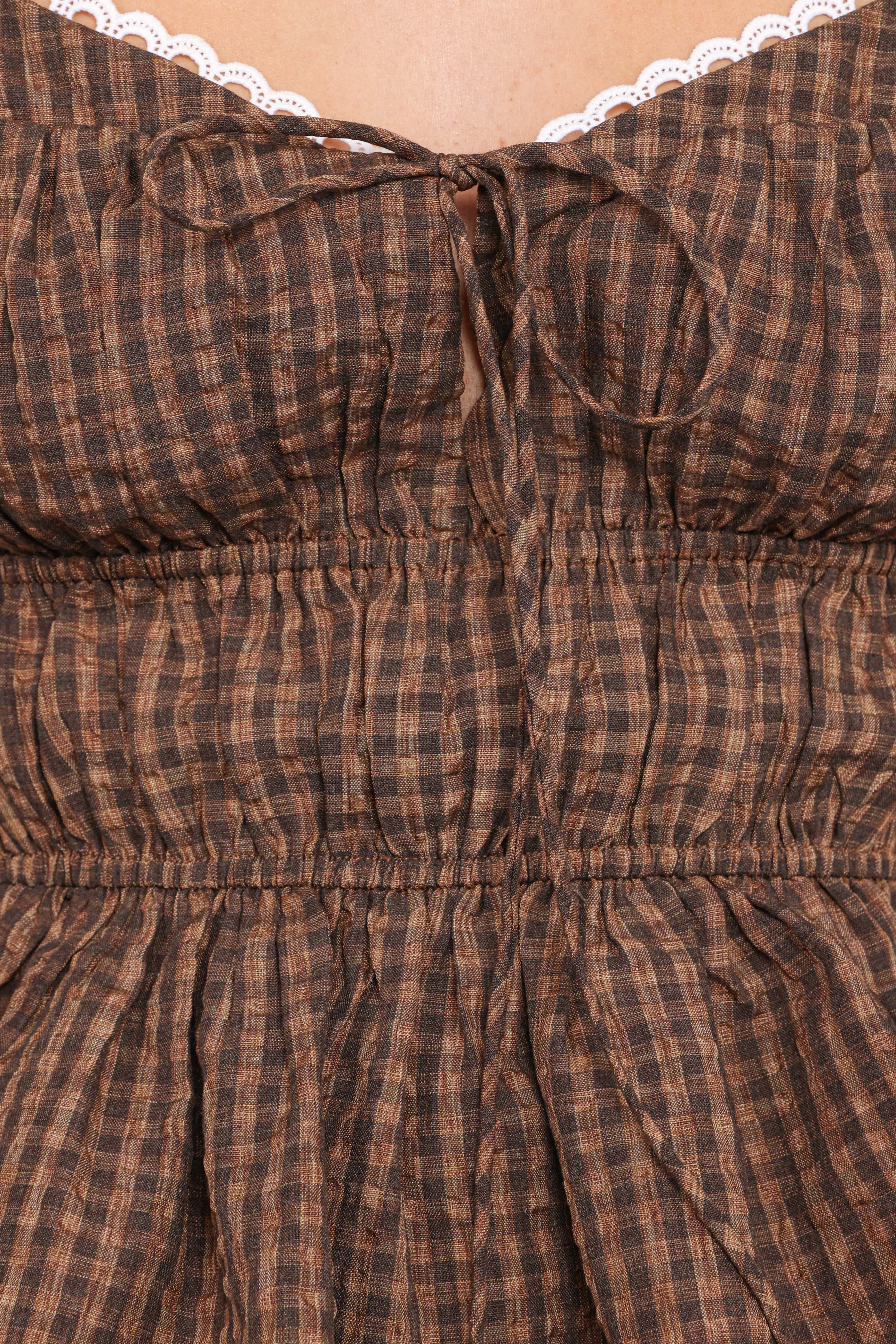 Saphia Top - Dark Brown Check - Image 7