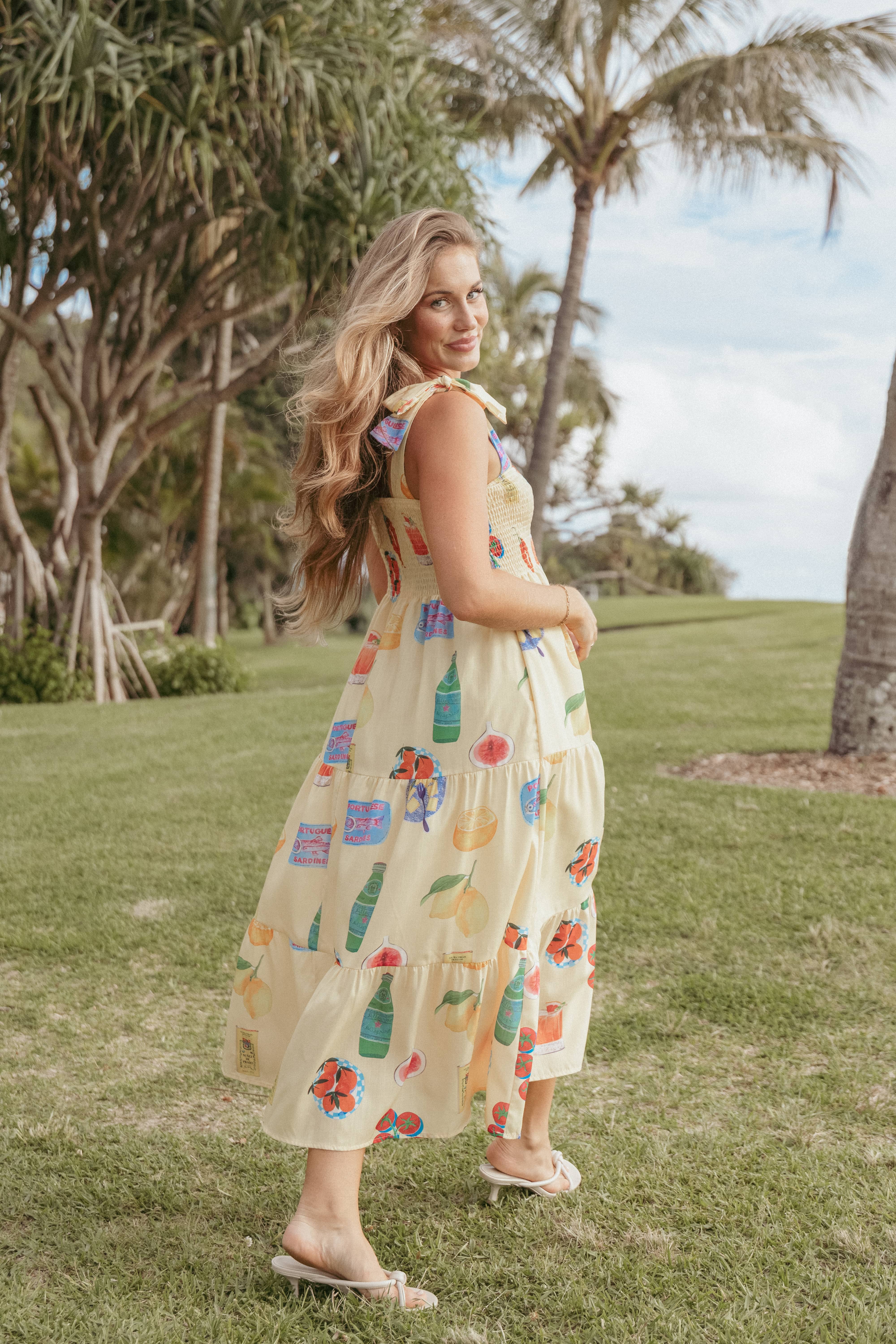 Sarelle Midi Dress - Yellow Pasta Print - Image 8