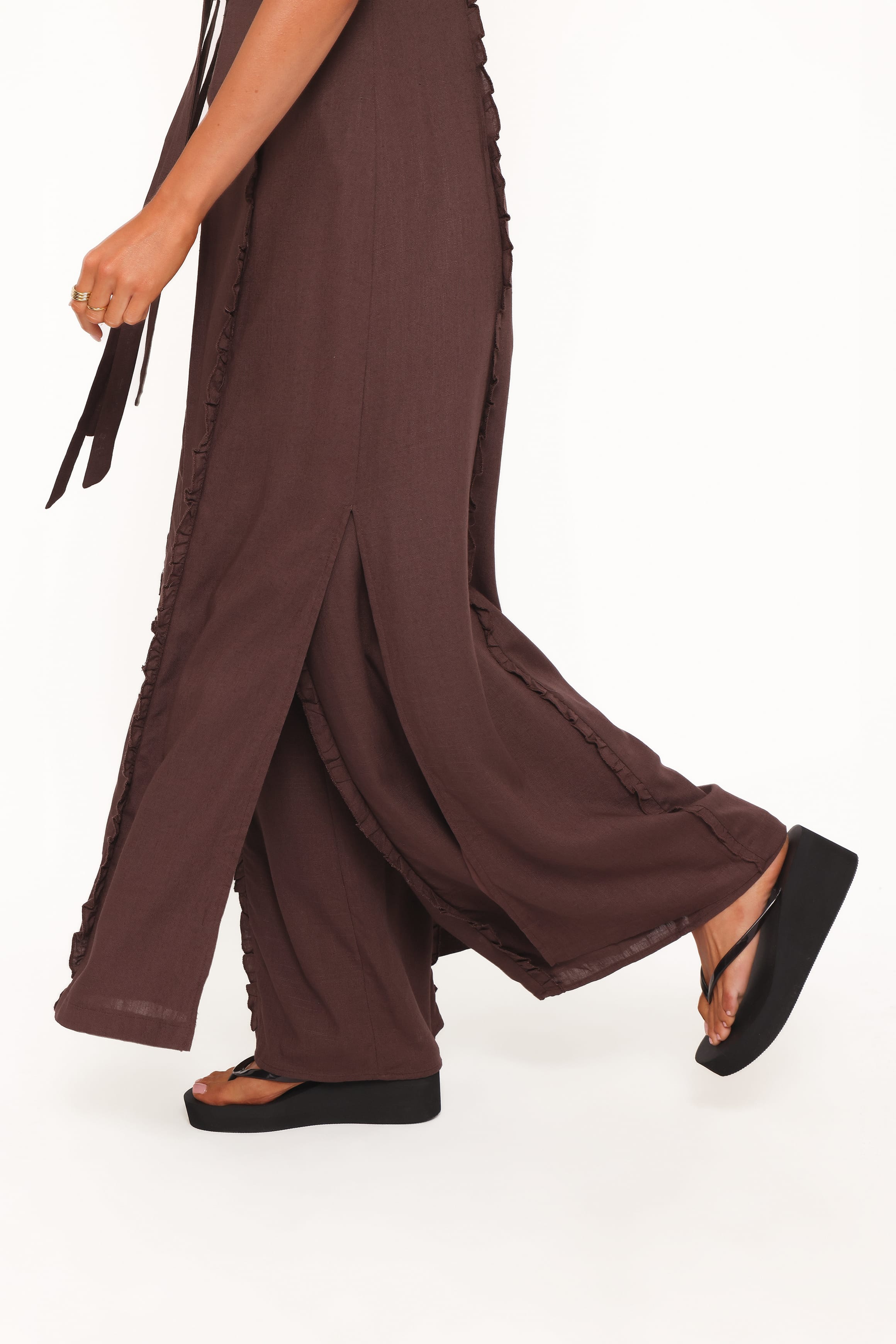 Sasha Frill Tie Front Top - Dark Brown - Image 7