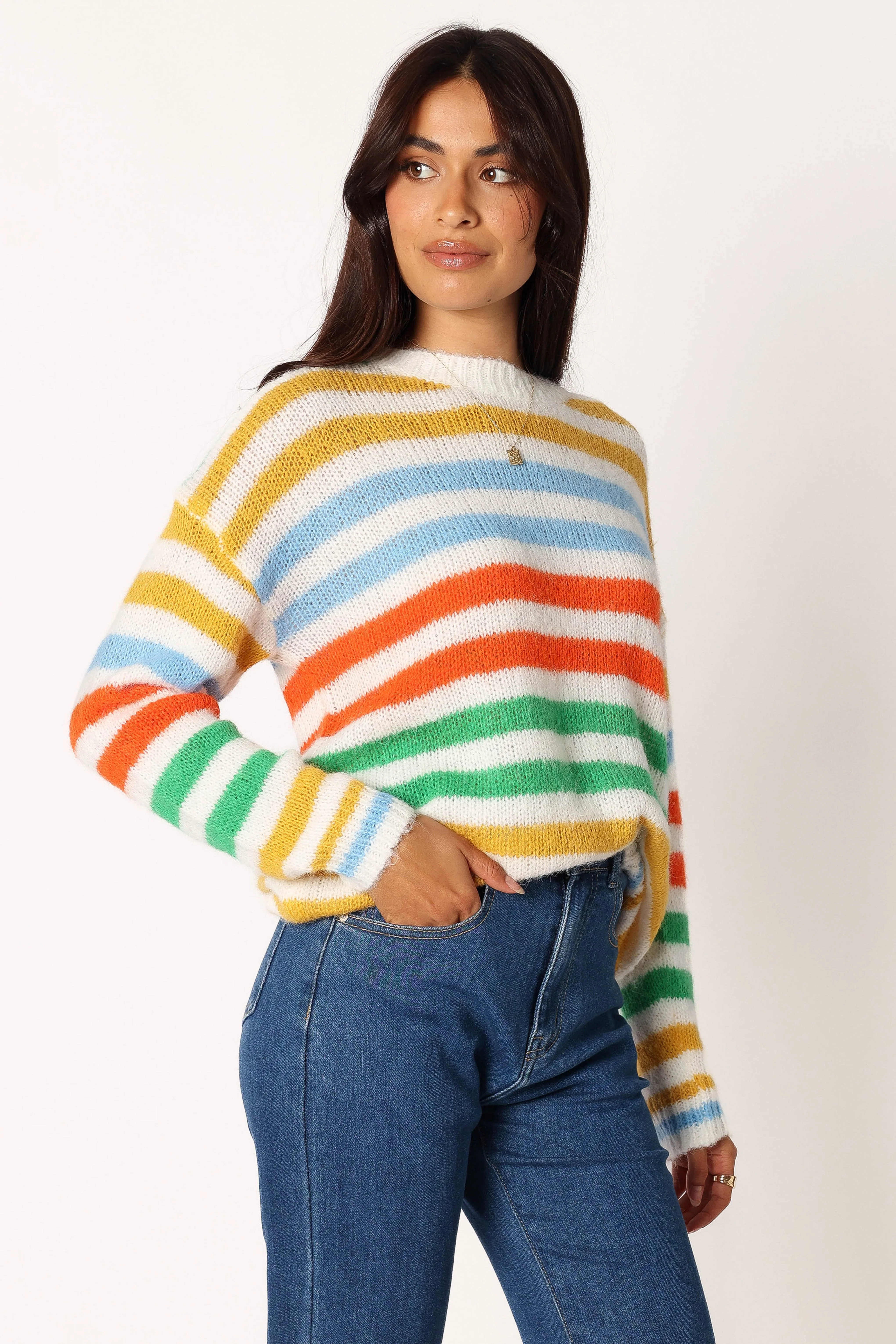 Sasha Multi Stripe Crewneck Knit Sweater - Multi - Image 2
