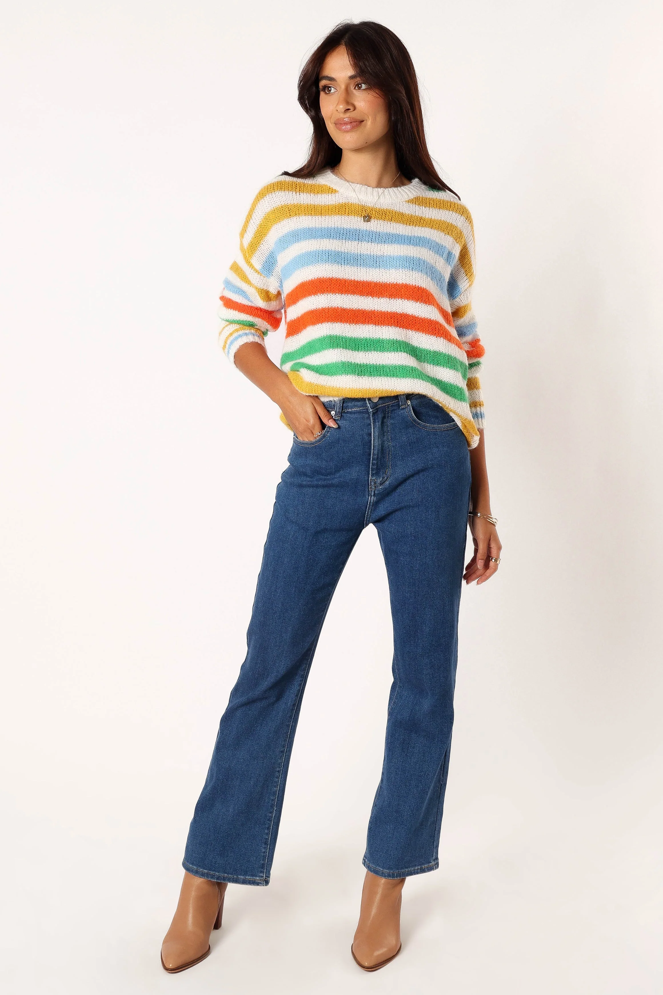 Sasha Multi Stripe Crewneck Knit Sweater - Multi - Image 6