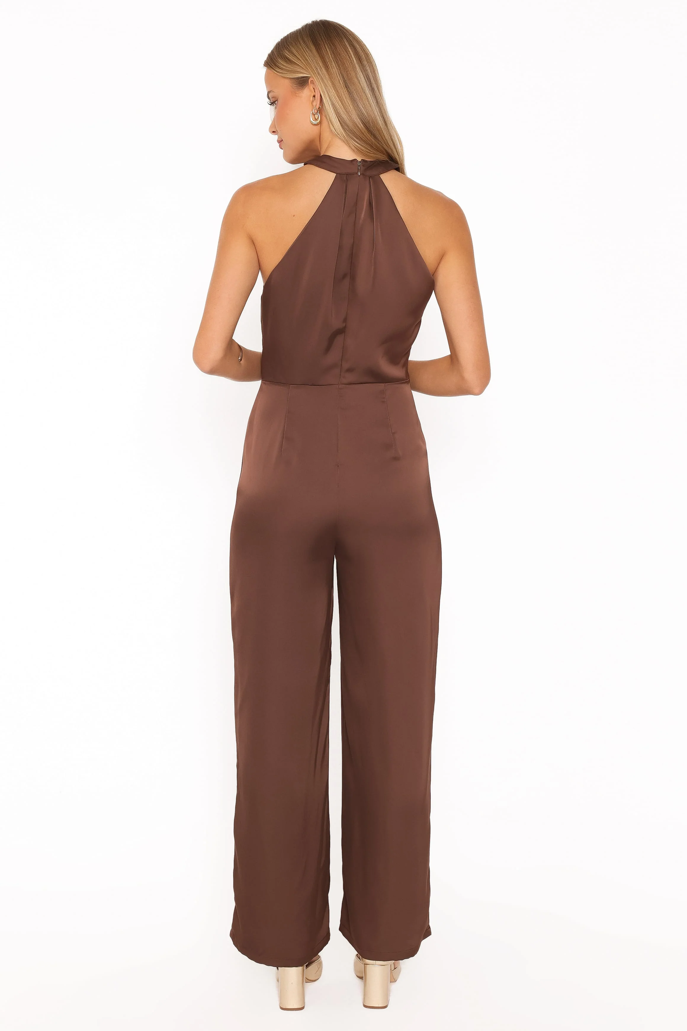 Saskia Halter Neck Satin Jumpsuit - Chocolate Brown - Image 5