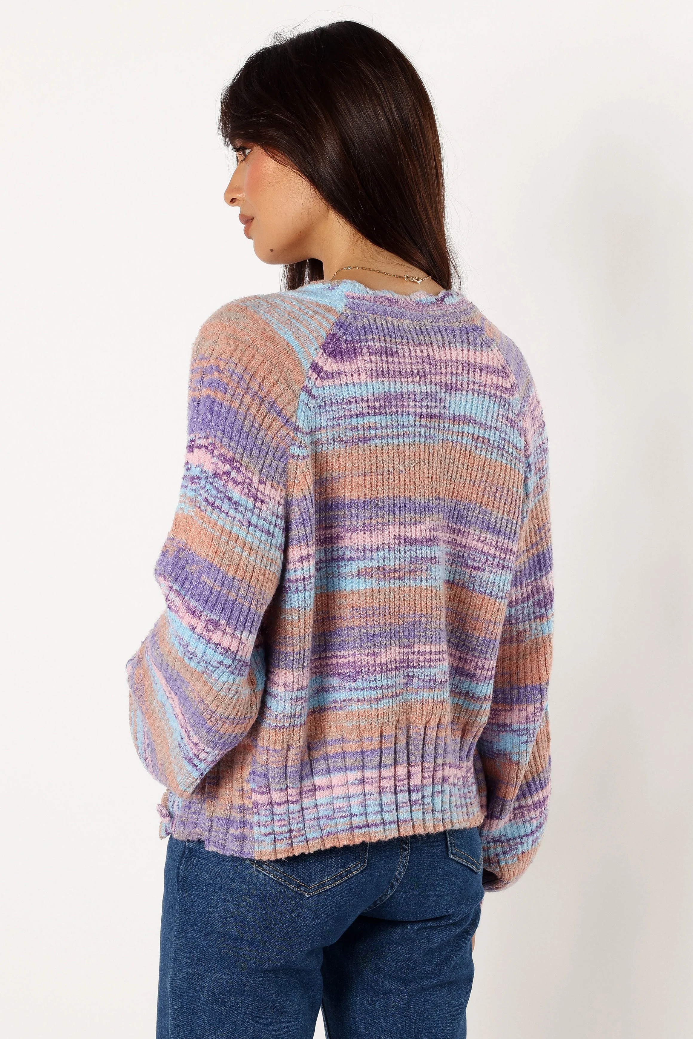Scallop Edge Button Front Cardigan - Lavender Multi - Image 3