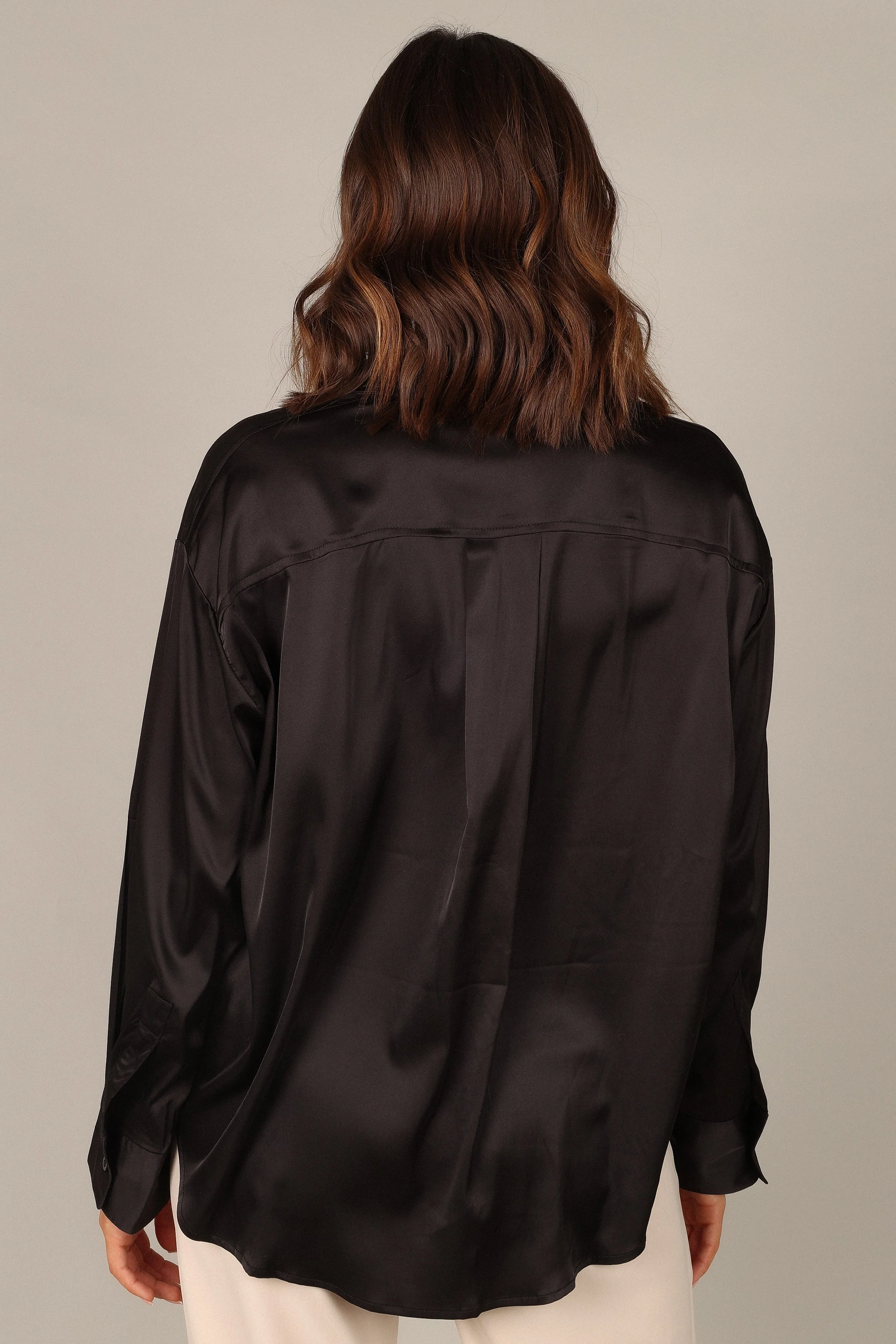 Selena Satin Button Down Top - Black - Image 8