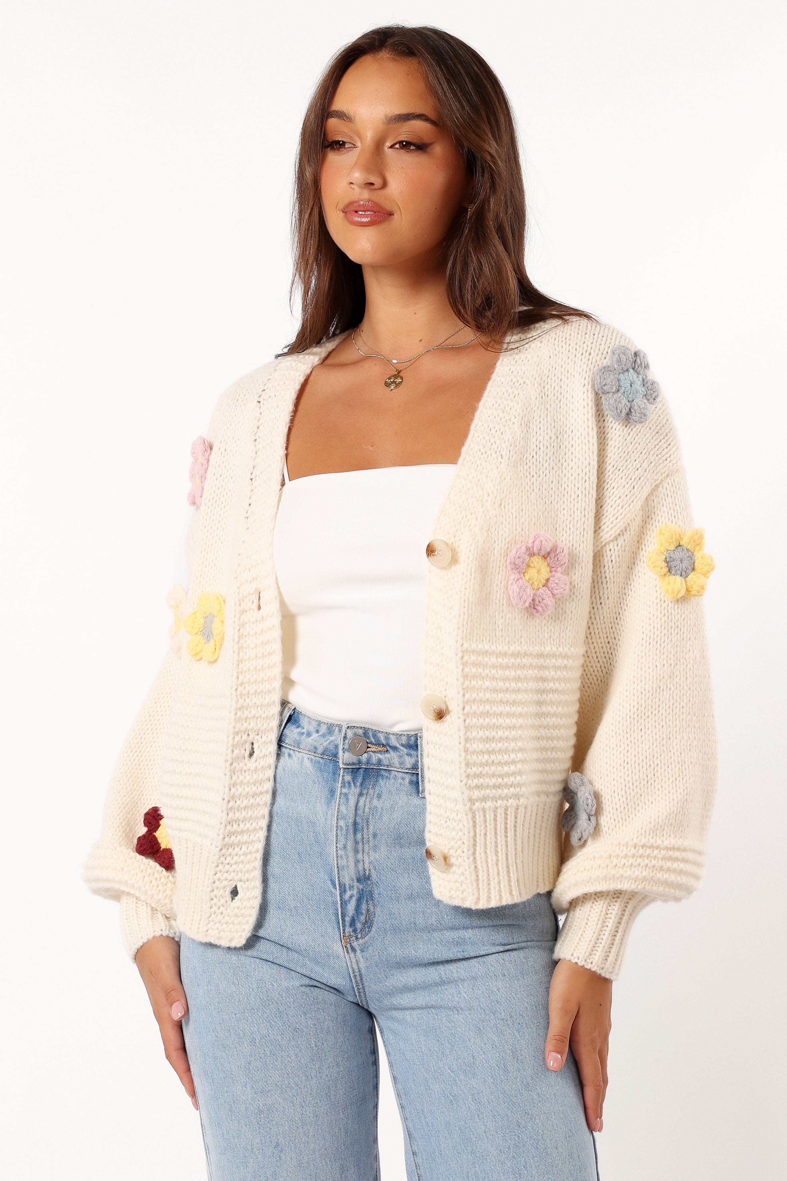 Sienna Flower Cardigan - Cream - Image 5
