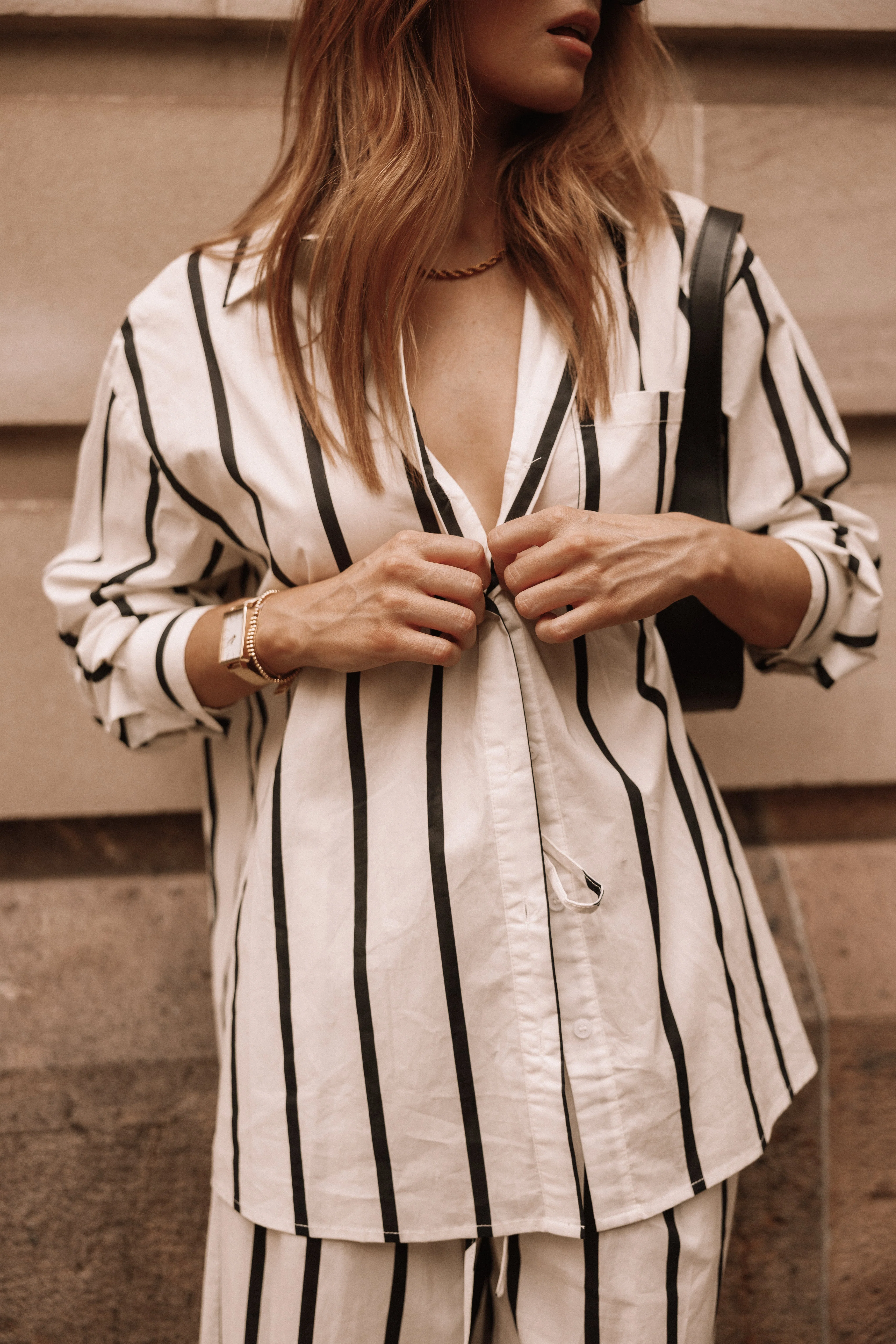 Silvia Button Down Shirt - Cream Stripe - Image 2