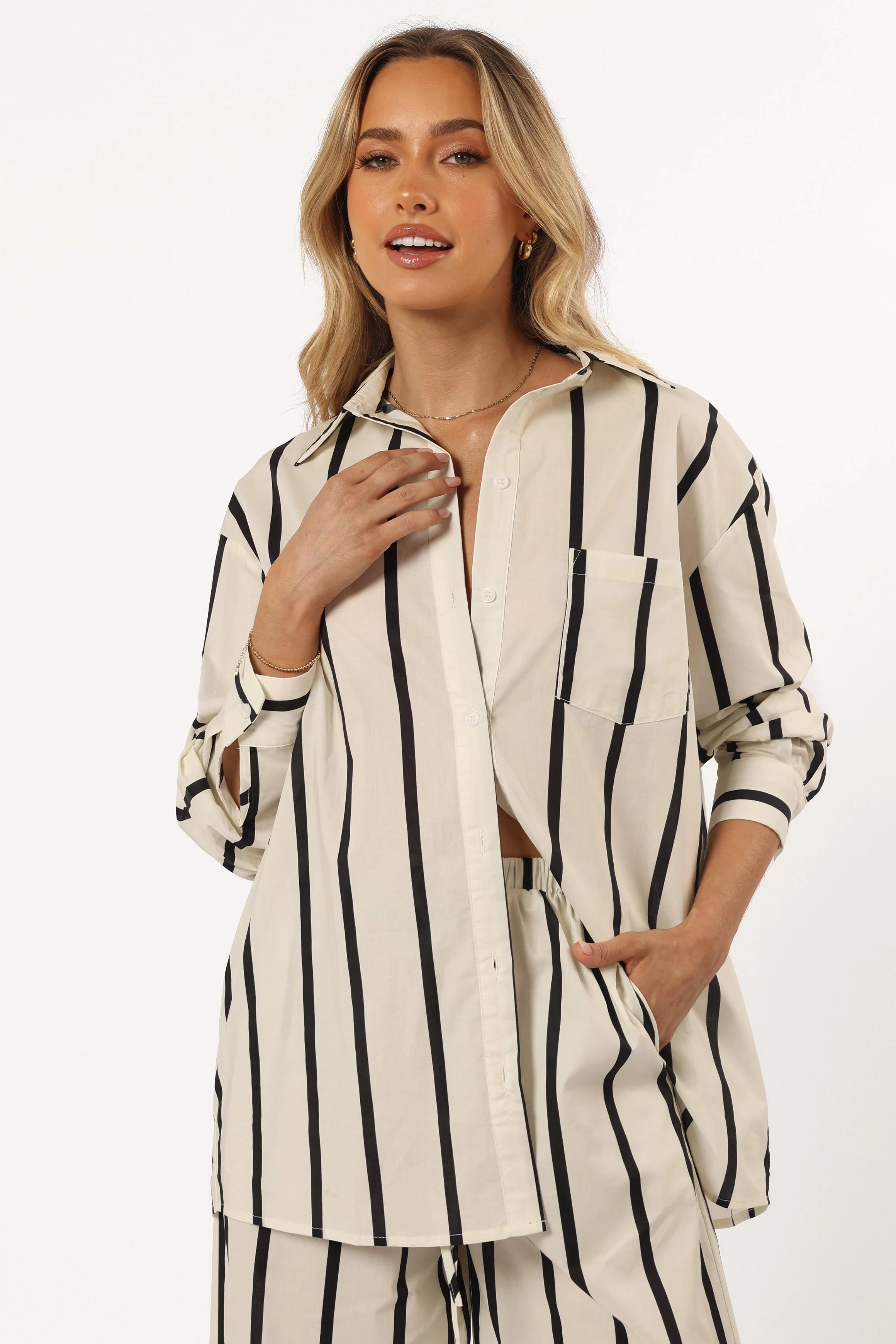 Silvia Button Down Shirt - Cream Stripe - Image 7