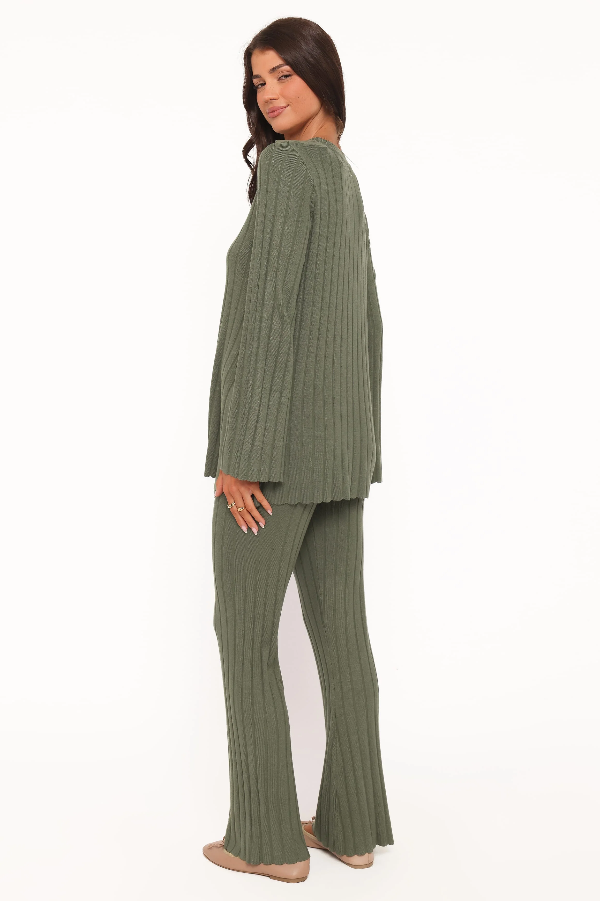 Silvie Long Sleeve Knitted Set - Olive - Image 4