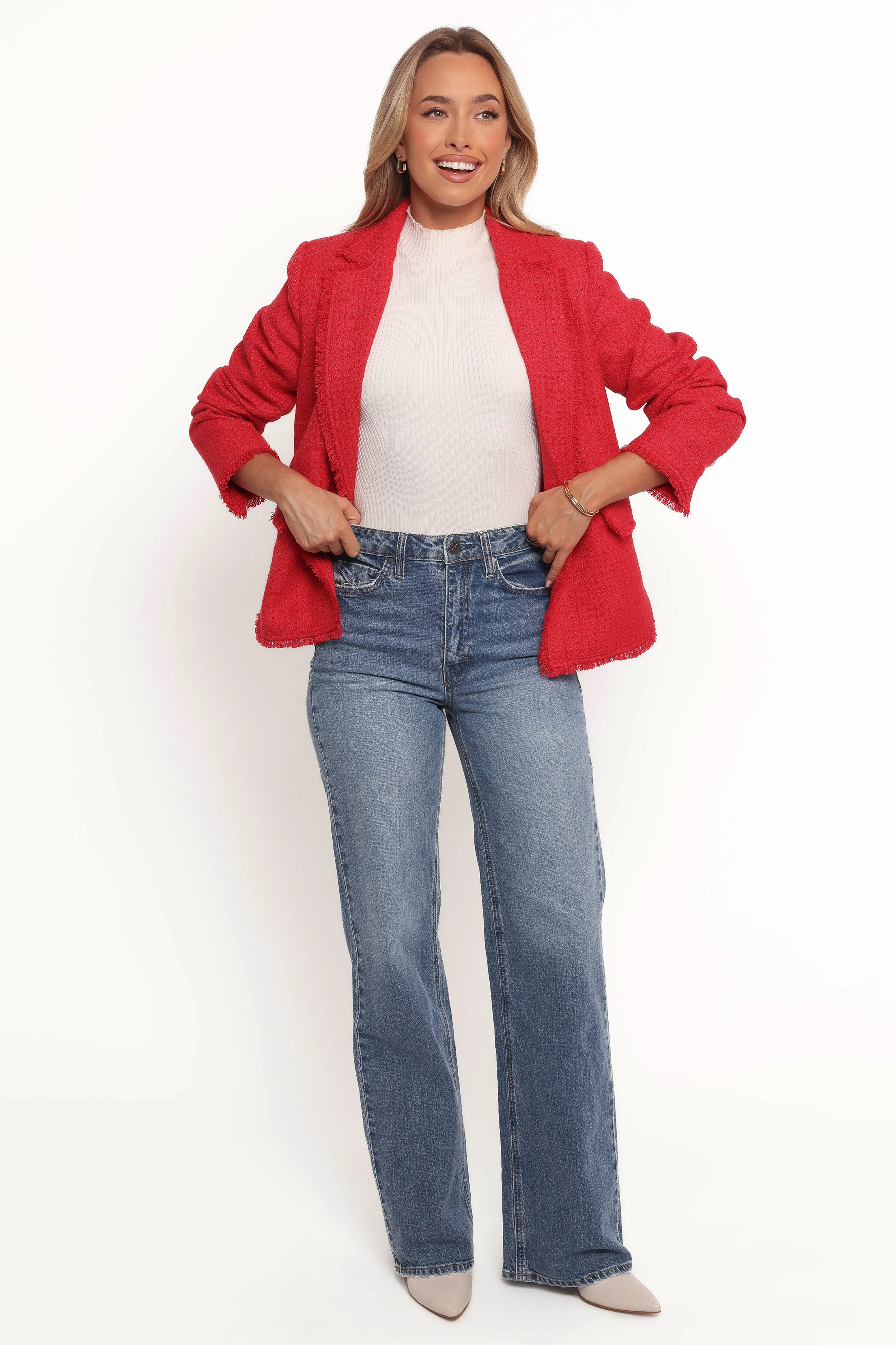 Simona Single Button Twill Blazer - Red - Image 2