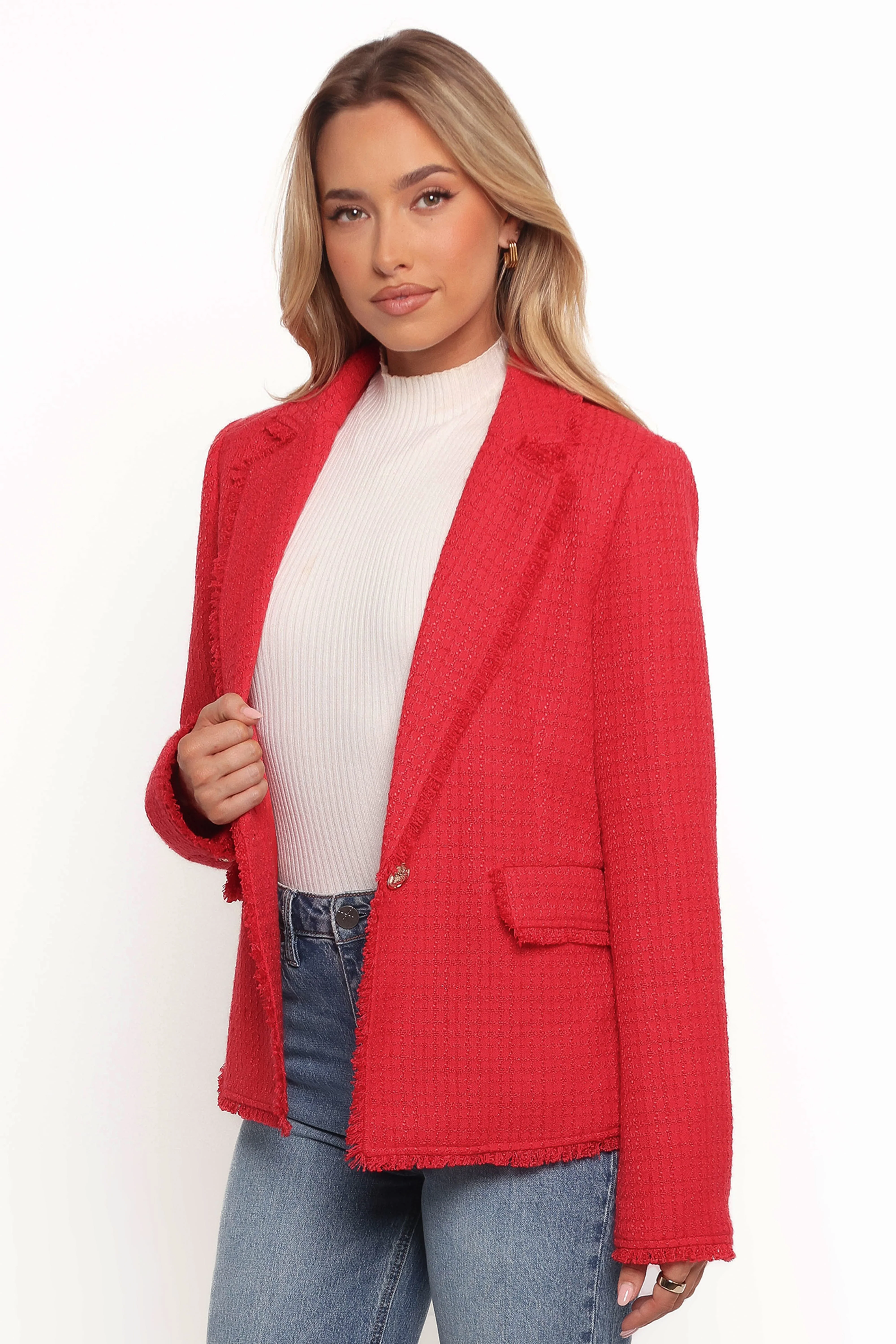 Simona Single Button Twill Blazer - Red - Image 3