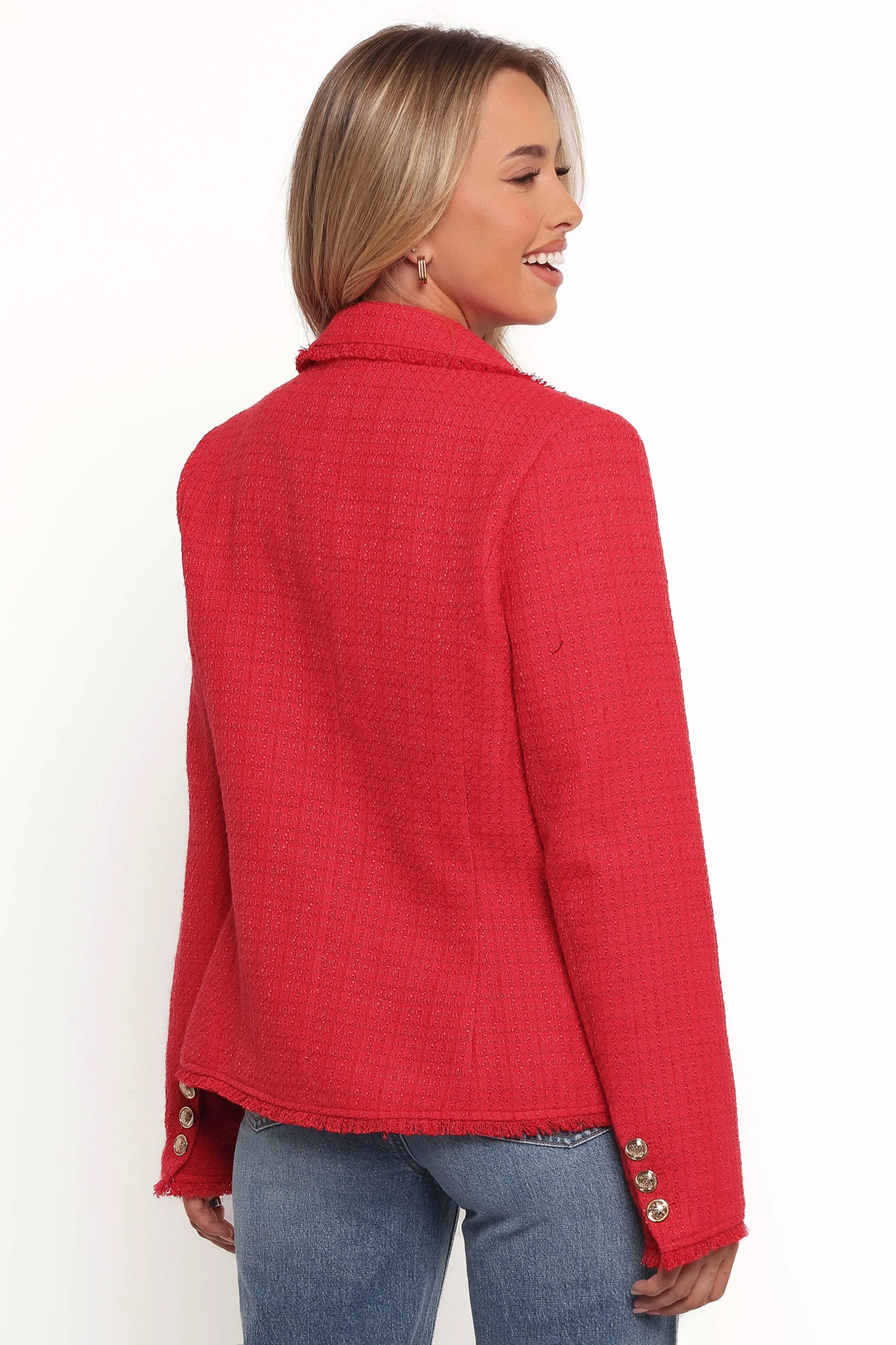 Simona Single Button Twill Blazer - Red - Image 4