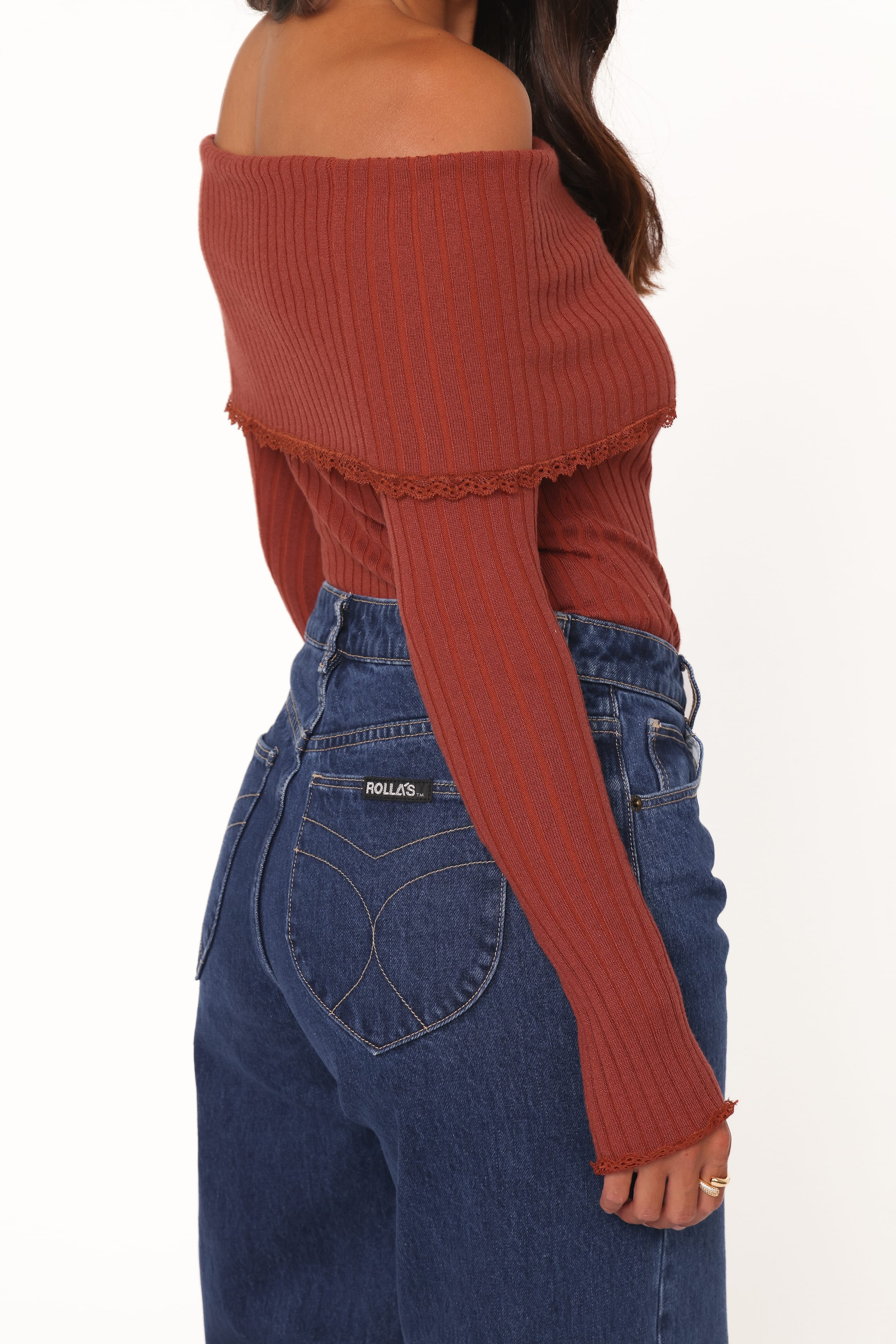 Sirmione Off Shoulder Pointelle Top - Burgundy - Image 3