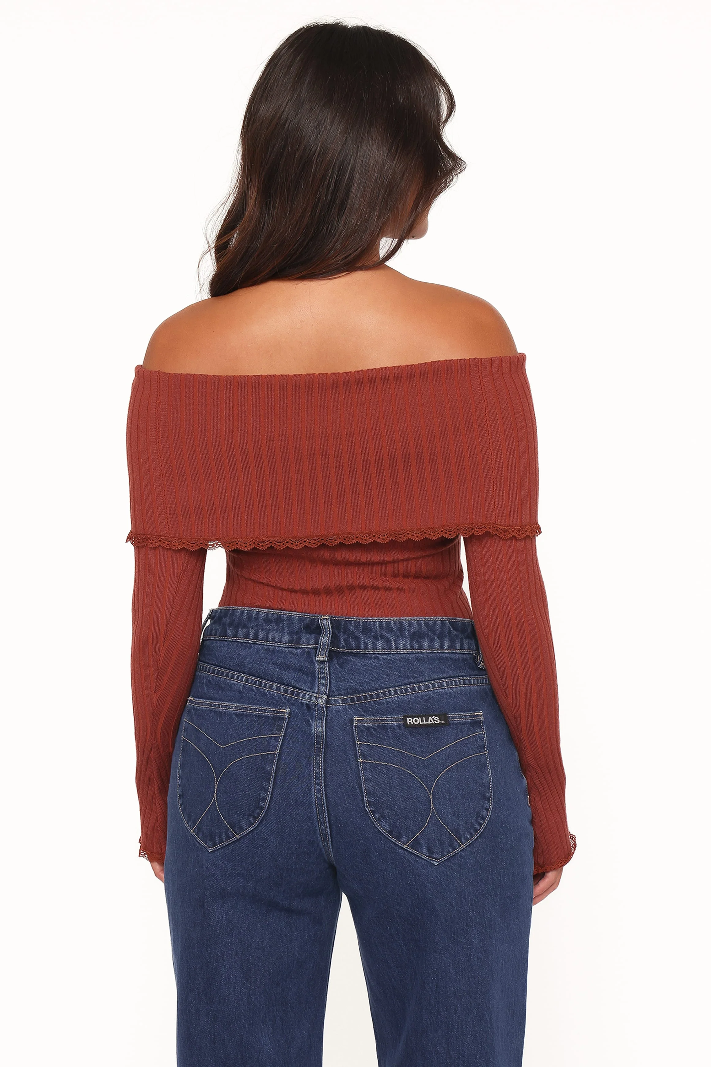 Sirmione Off Shoulder Pointelle Top - Burgundy - Image 5