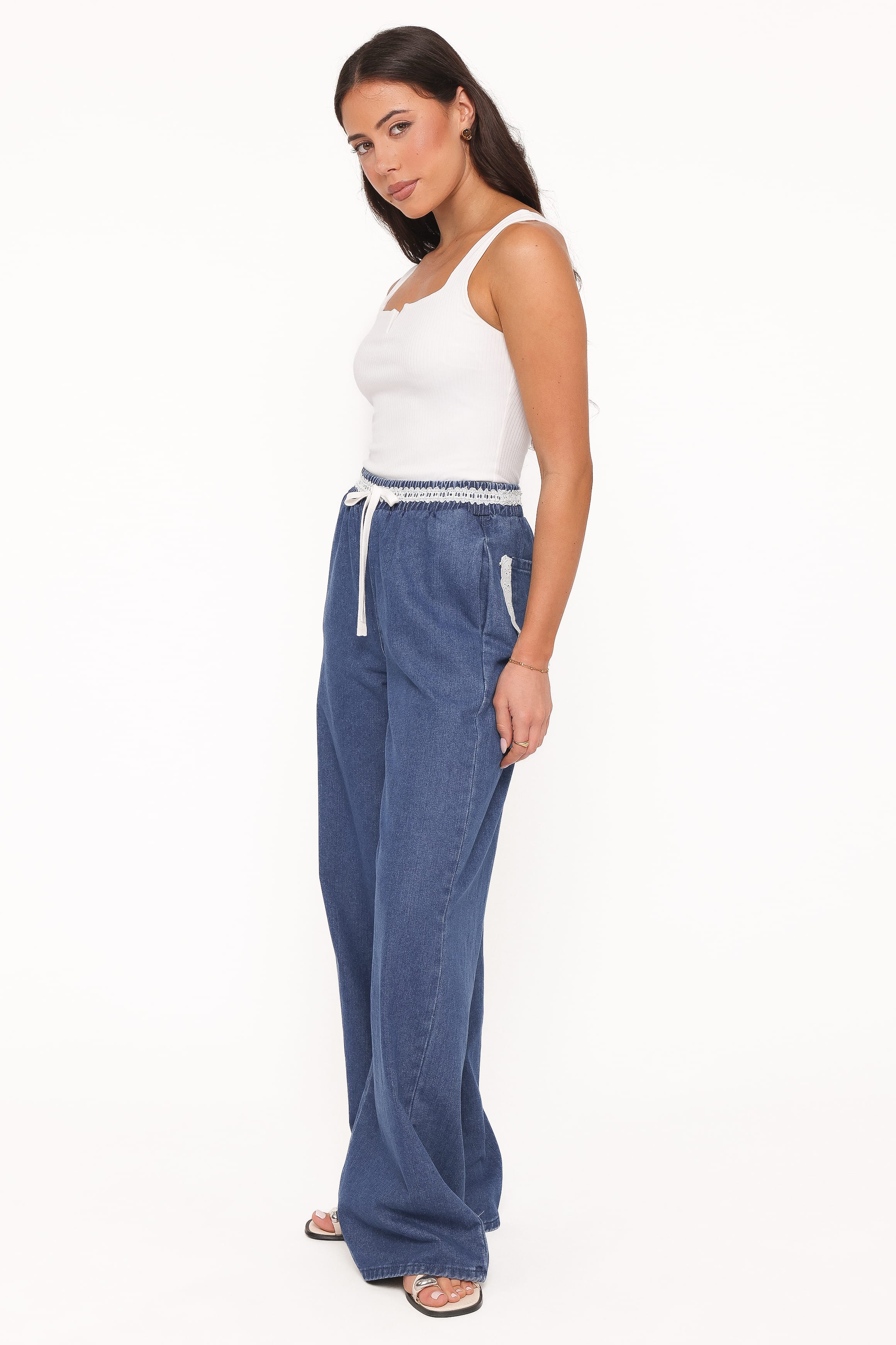 Siun Wide Leg Denim Joggers - Medium Wash - Image 3