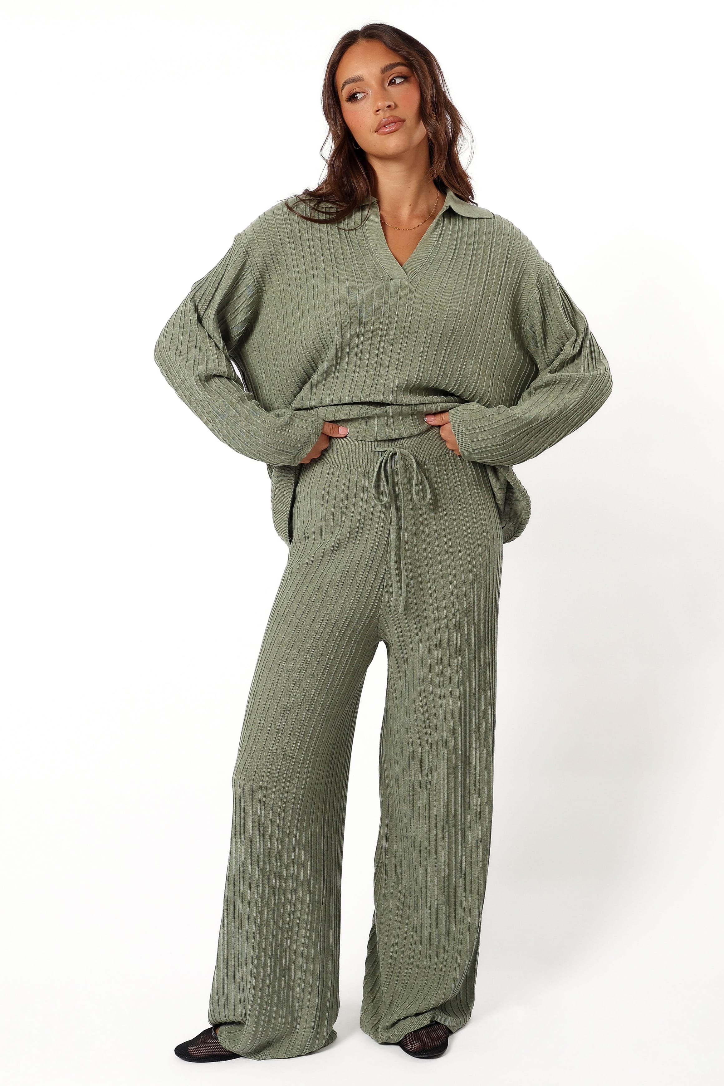 Sonole Ribbed Knit Sweater - Khaki - Image 2